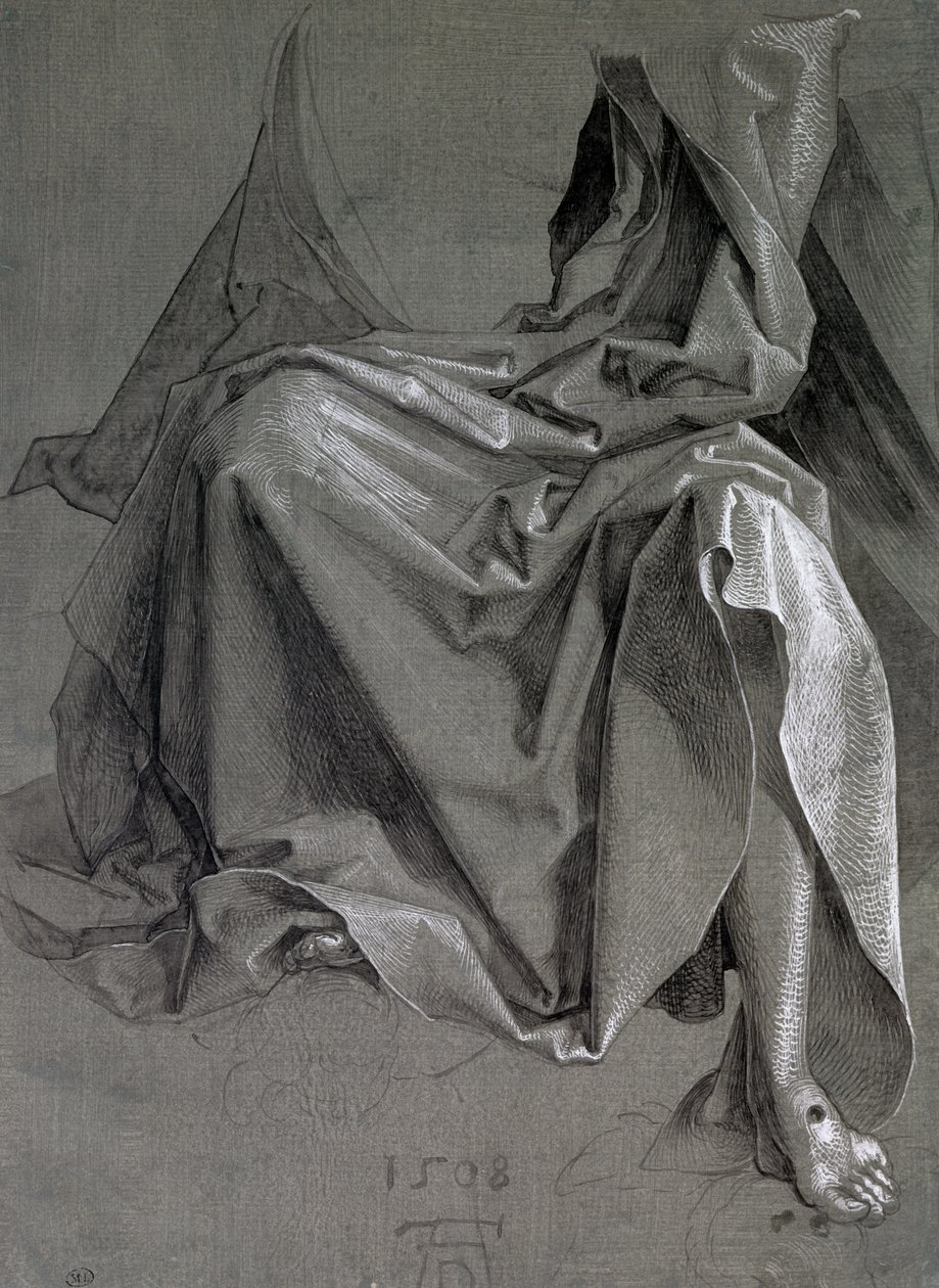 Studium szat Chrystusa, 1508 (gwasz i atrament na papierze) autorstwa Albrecht Dürer