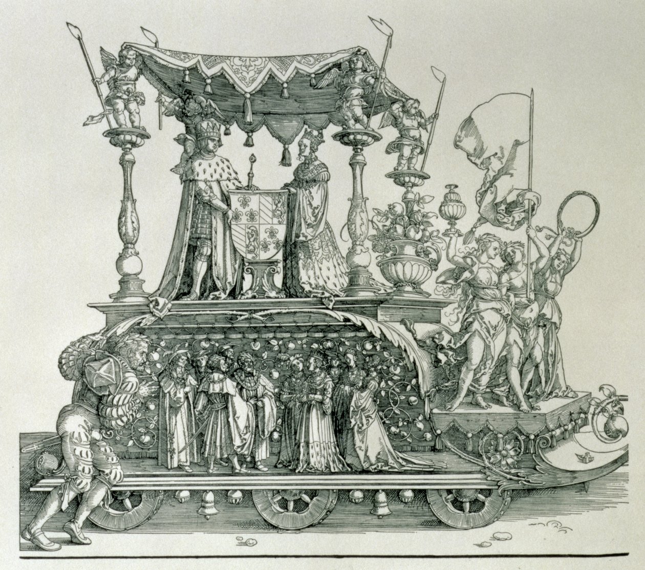 Wesele burgundzkie czyli procesja triumfalna cesarza Niemiec Maksymiliana I (1459-1519) przedstawiająca rydwan weselny Maksymiliana i Marii Burgundzkiej (1458-82) prowadzony przez postać Vica autorstwa Albrecht Dürer