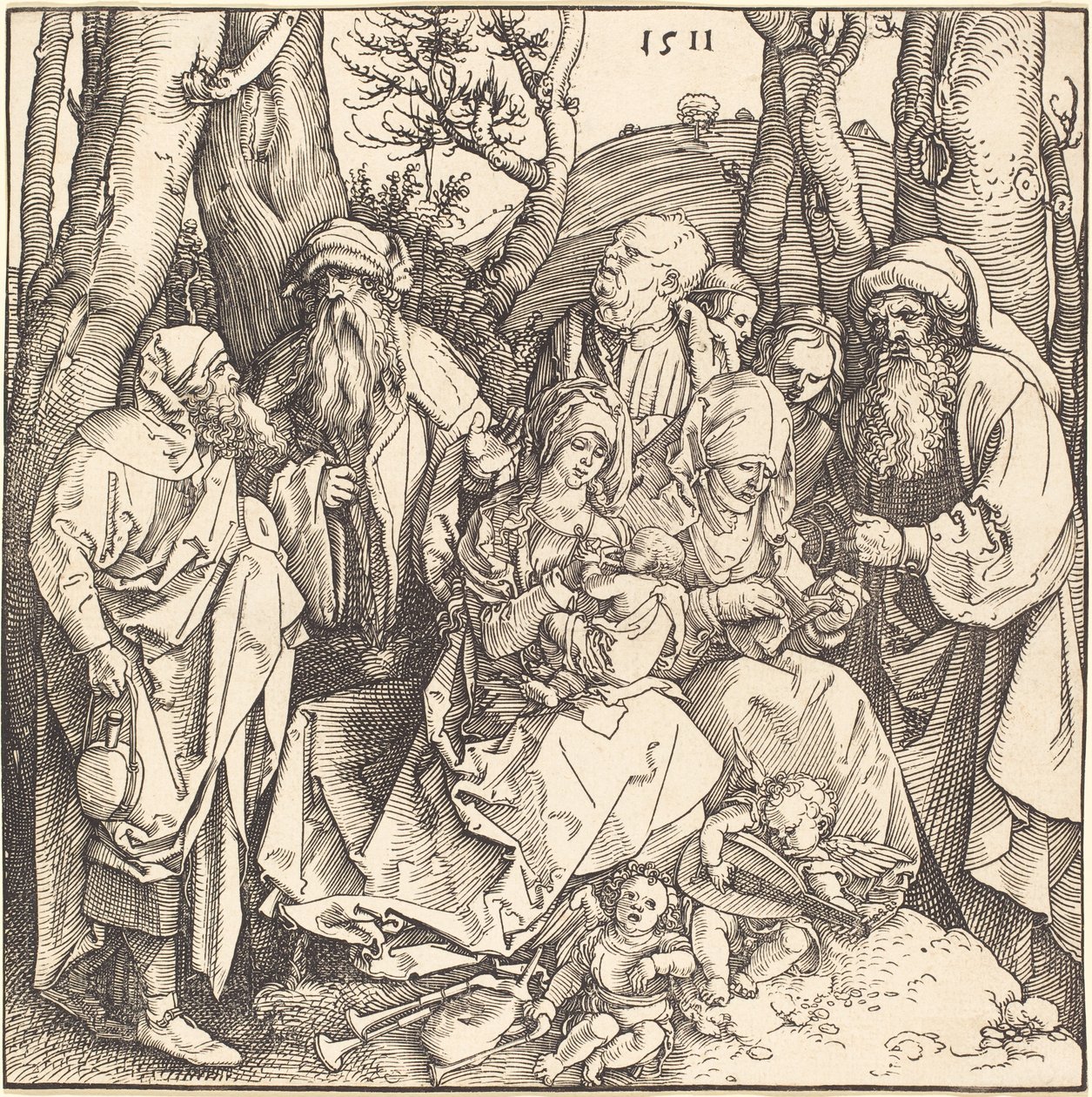 Święta Rodzina z dwoma muzykującymi aniołami autorstwa Albrecht Dürer