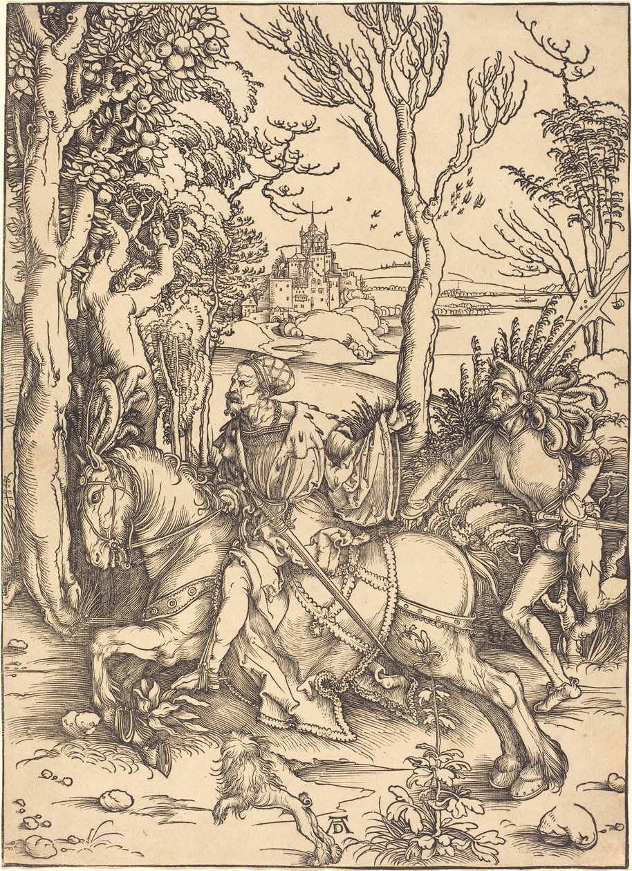 Rycerz na koniu i Lansquenet autorstwa Albrecht Dürer