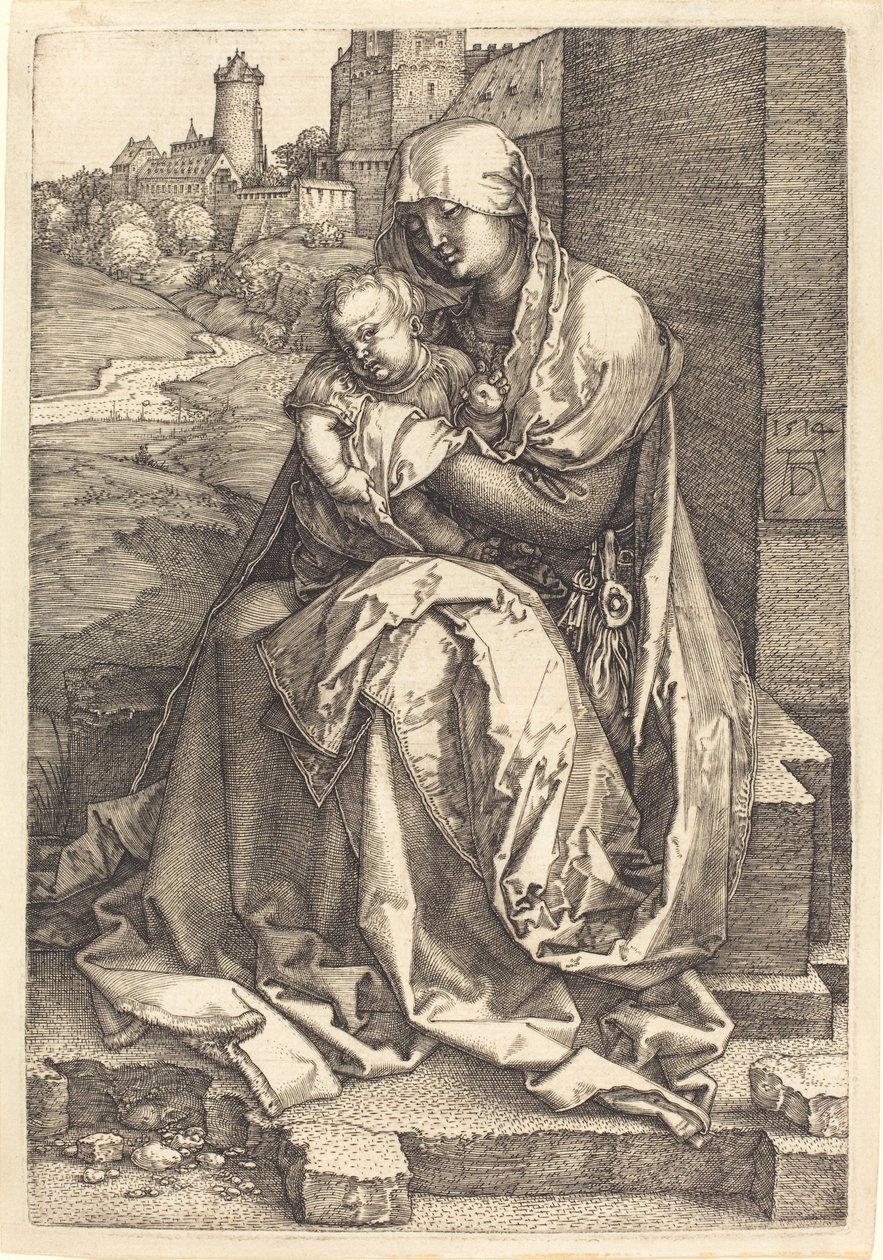 Dziewica z Dzieciątkiem siedzącym pod ścianą autorstwa Albrecht Dürer