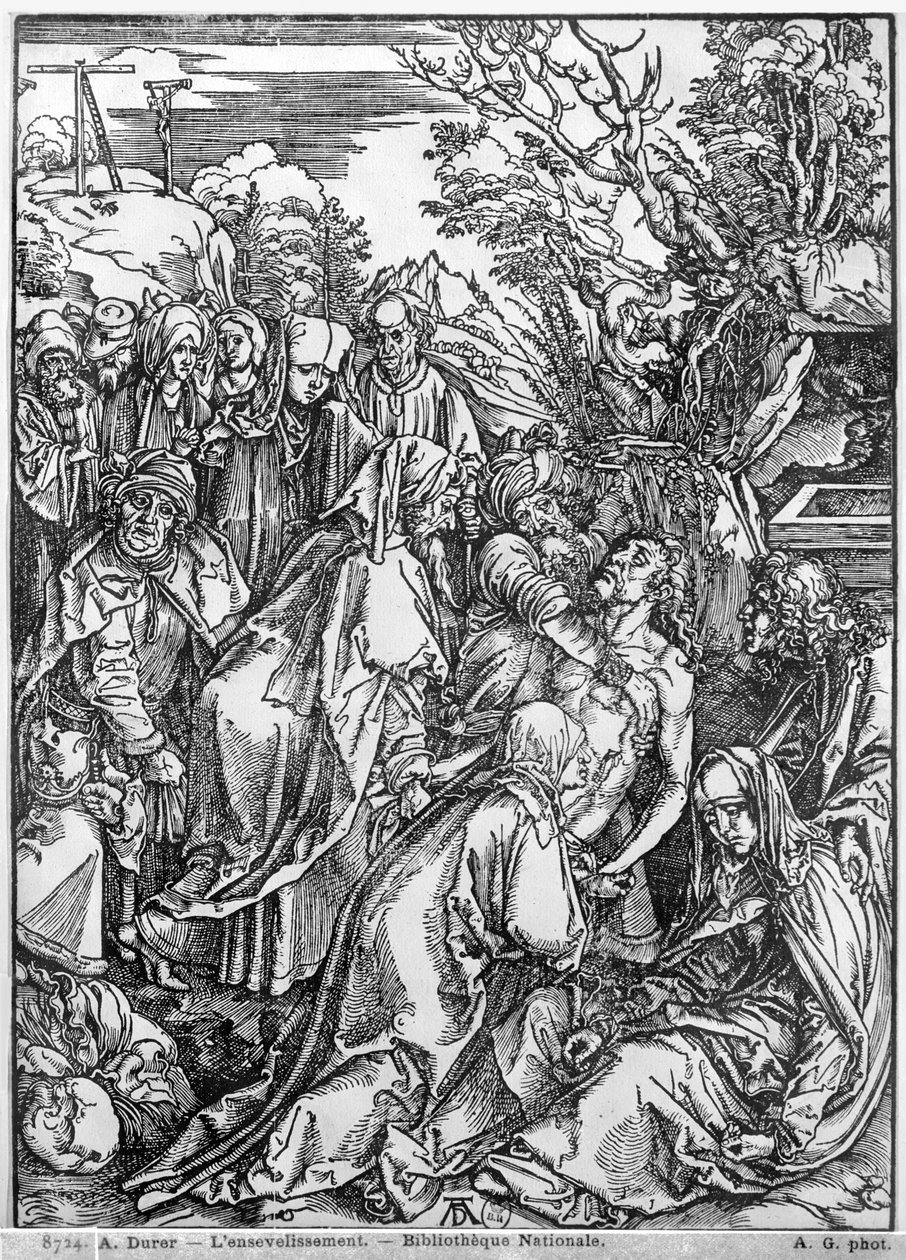 Złożenie do grobu Chrystusa z serii „Wielka pasja”, 1497-1500 autorstwa Albrecht Dürer
