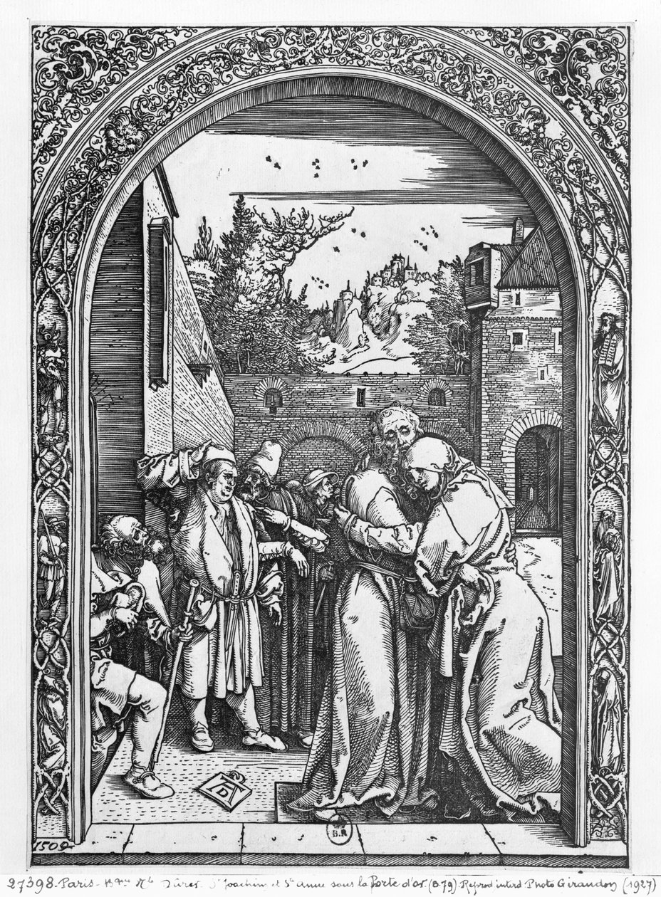 Spotkanie św. Anny i św. Joachima przy Złotej Bramie, z cyklu „Życie Dziewicy”, 1504 autorstwa Albrecht Dürer