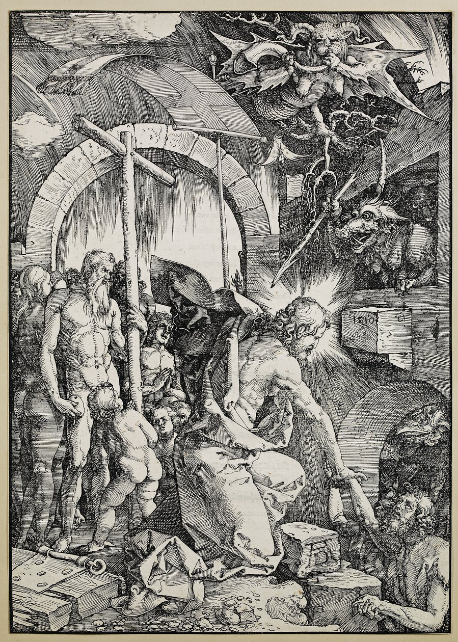 Chrystus w Otchłani, 1510 (Recto: Drzeworyt Verso: typografia) autorstwa Albrecht Dürer