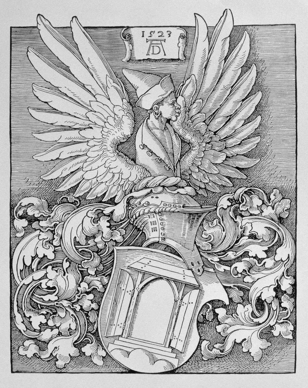 Herb rodziny Durer, z monogramem artysty i miejscem na napis, 1523 autorstwa Albrecht Dürer