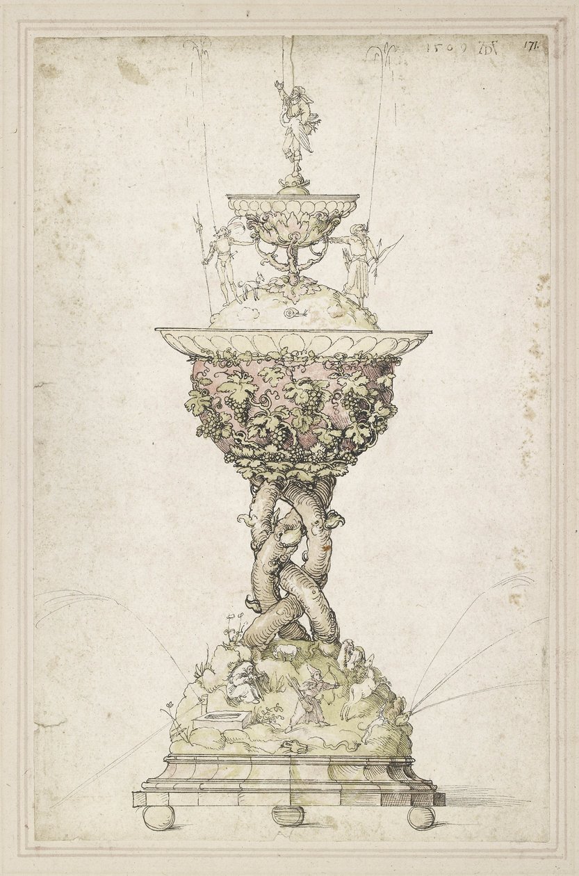 Projekt fontanny stołowej, 1509 (pióro i atrament i toaleta na papierze) autorstwa Albrecht Dürer