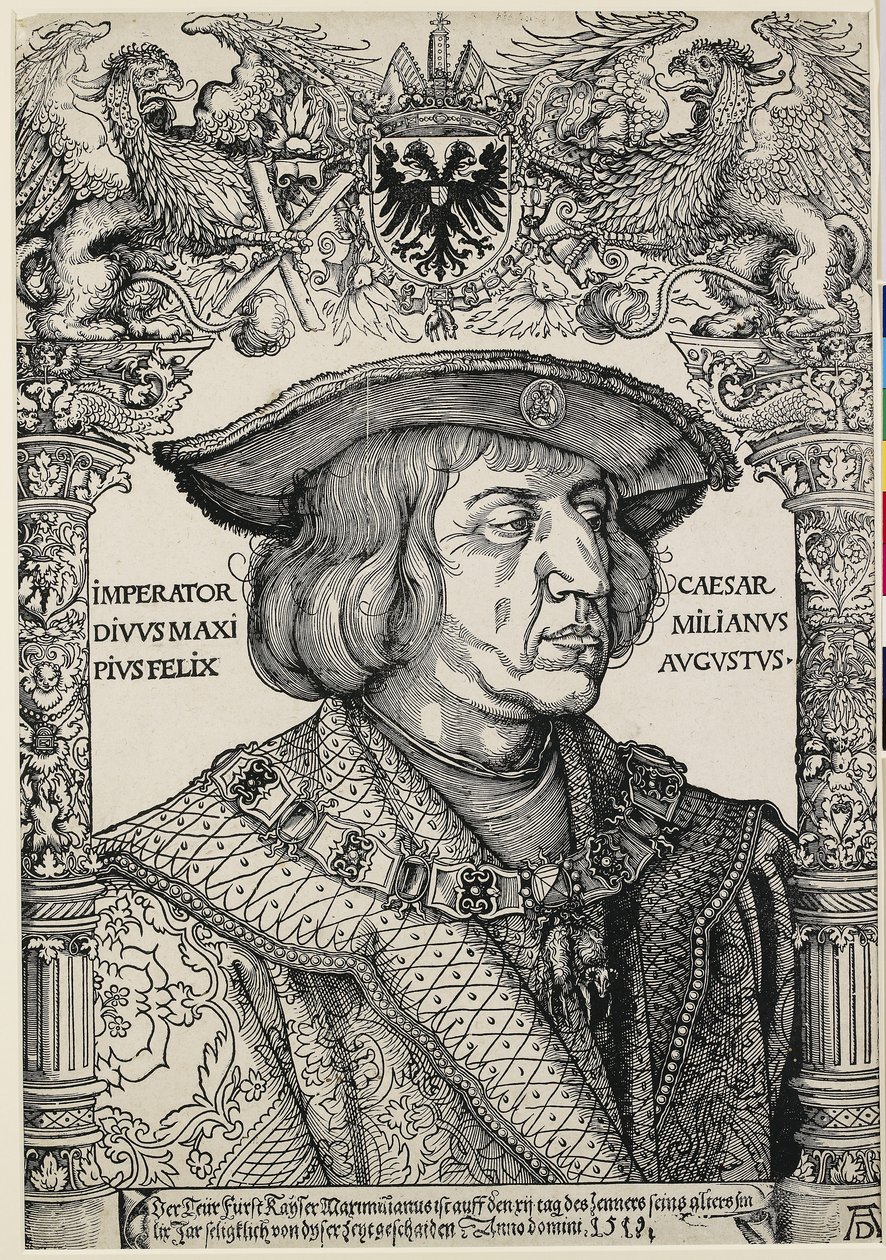 Portret cesarza Maksymiliana I, ok. n.e. 1519 autorstwa Albrecht Dürer