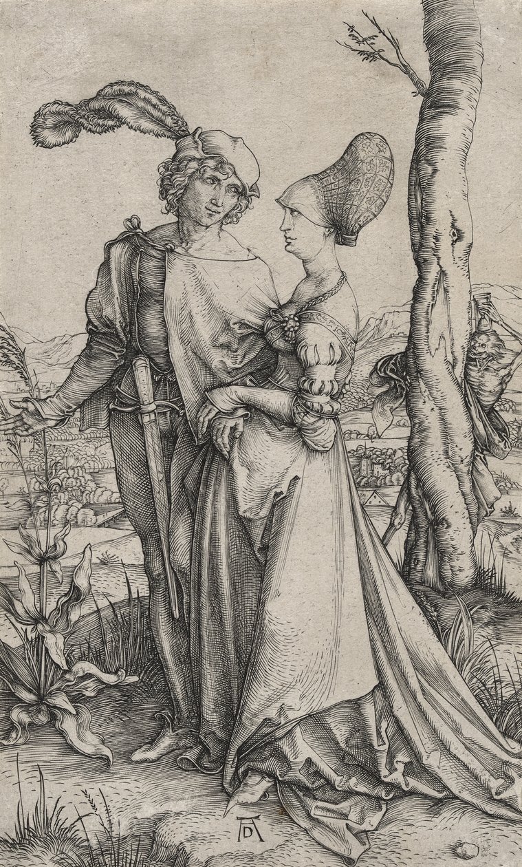 Promenada lub Para Młoda zagrożona śmiercią, ok. 1498 (rycina na papierze czerpanym) autorstwa Albrecht Dürer