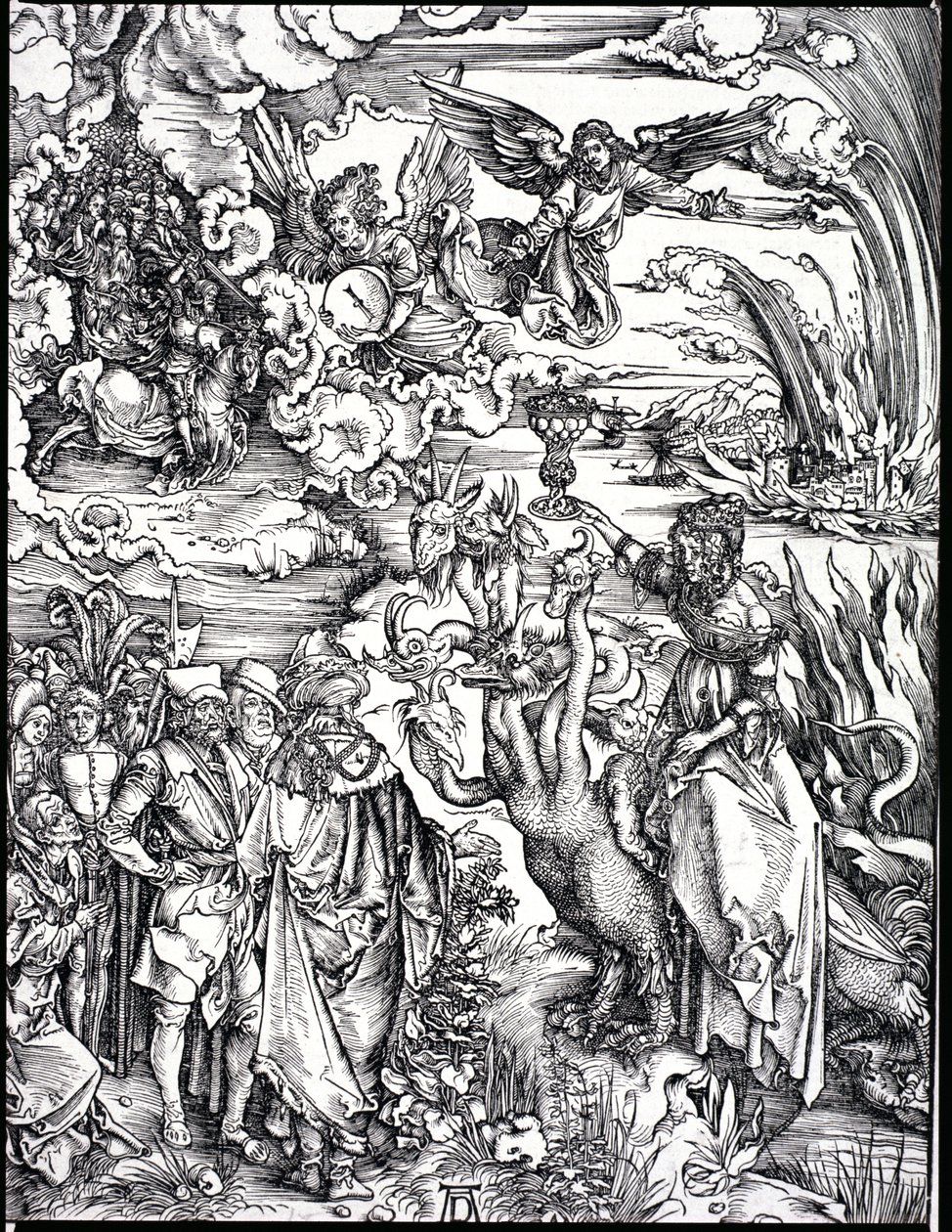 Objawienie św. Jana Bożego lub Apokalipsa (rycina bw) autorstwa Albrecht Dürer