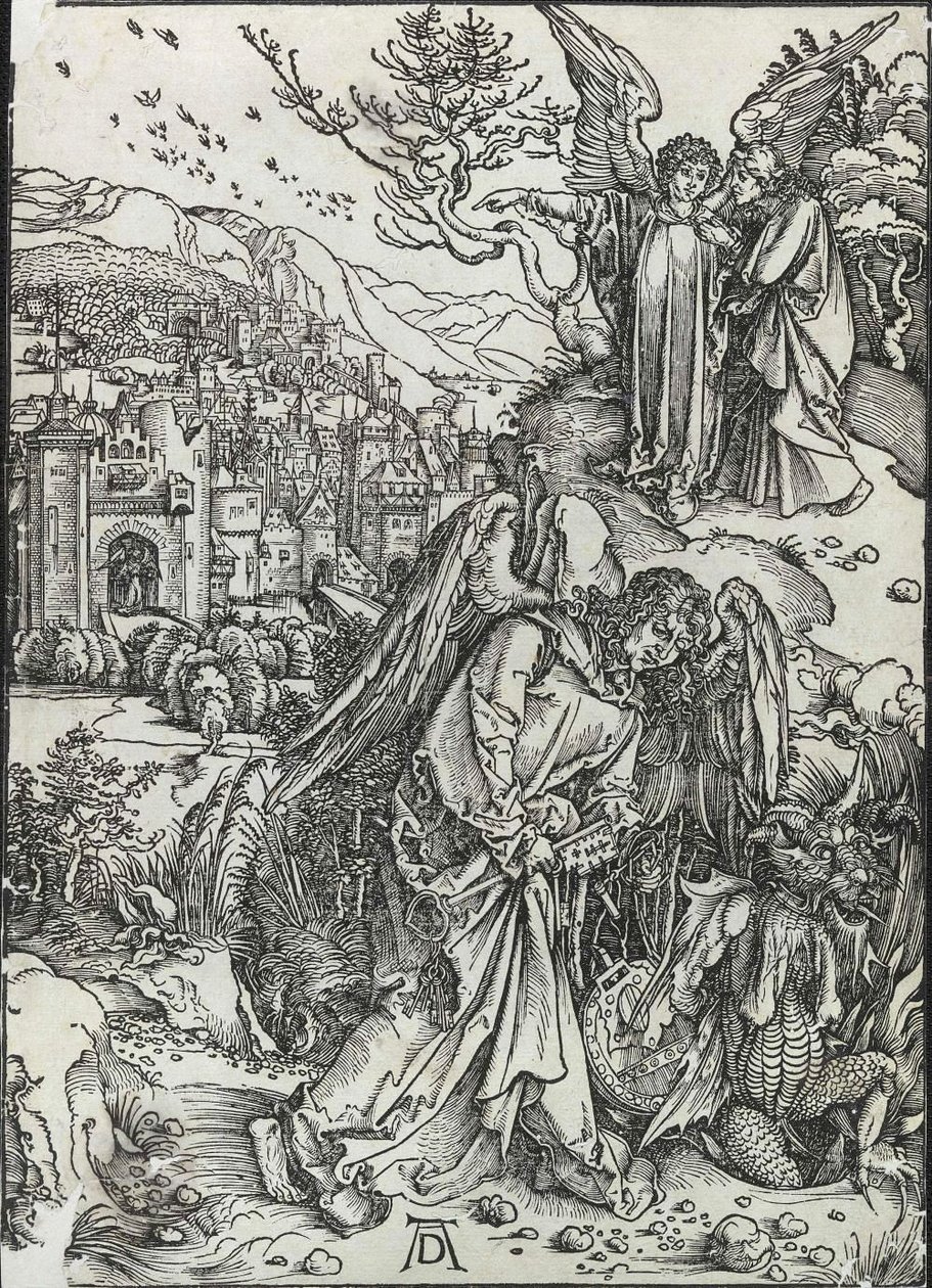 Anioł z kluczem do bezdennej jamy autorstwa Albrecht Dürer
