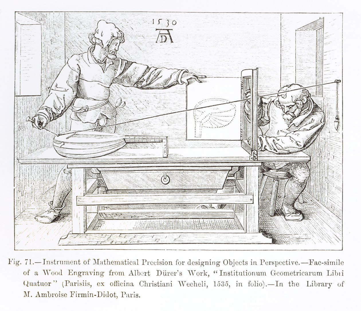 Instrument matematycznej precyzji do projektowania obiektów w perspektywie, 1530 r. autorstwa Albrecht Dürer