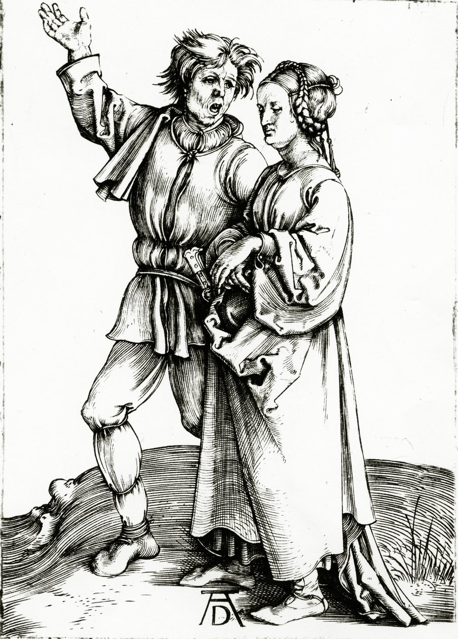 Para rustykalna, sztychowana przez Johannesa Wierixa, ok.1565 (rycina) autorstwa Albrecht (after) Durer or Duerer