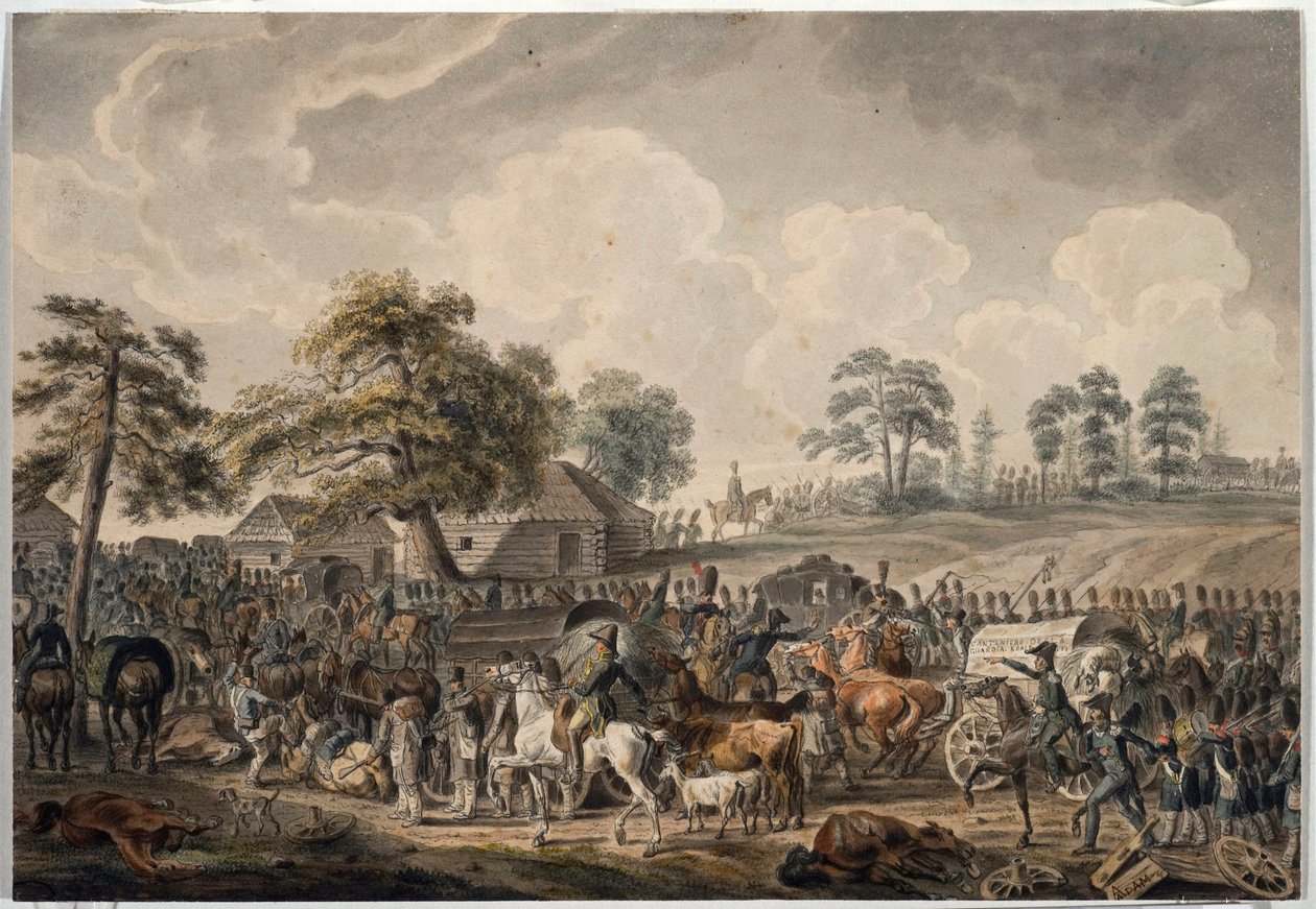 La Grande Armee przekroczyła rzekę Dźwinę (lub Zachodnią Dźwinę) 24 lipca 1812 r. (Armia francuska przekracza rzekę Dźwinę 24 lipca autorstwa Albrecht Adam
