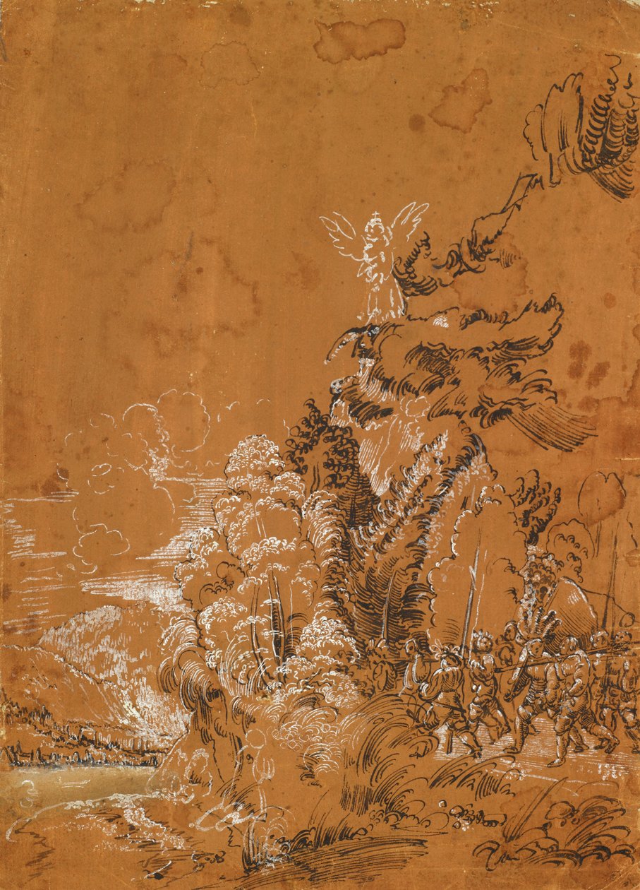 Leśny krajobraz z aniołami i najemnikami autorstwa Albrecht Altdorfer