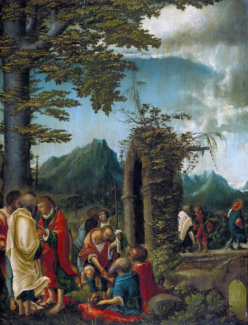 Der Abschied der Apostel in waldiger Landschaft Wspólnota Apostołów / Apostołowie w zalesionym krajobrazie autorstwa Albrecht Altdorfer