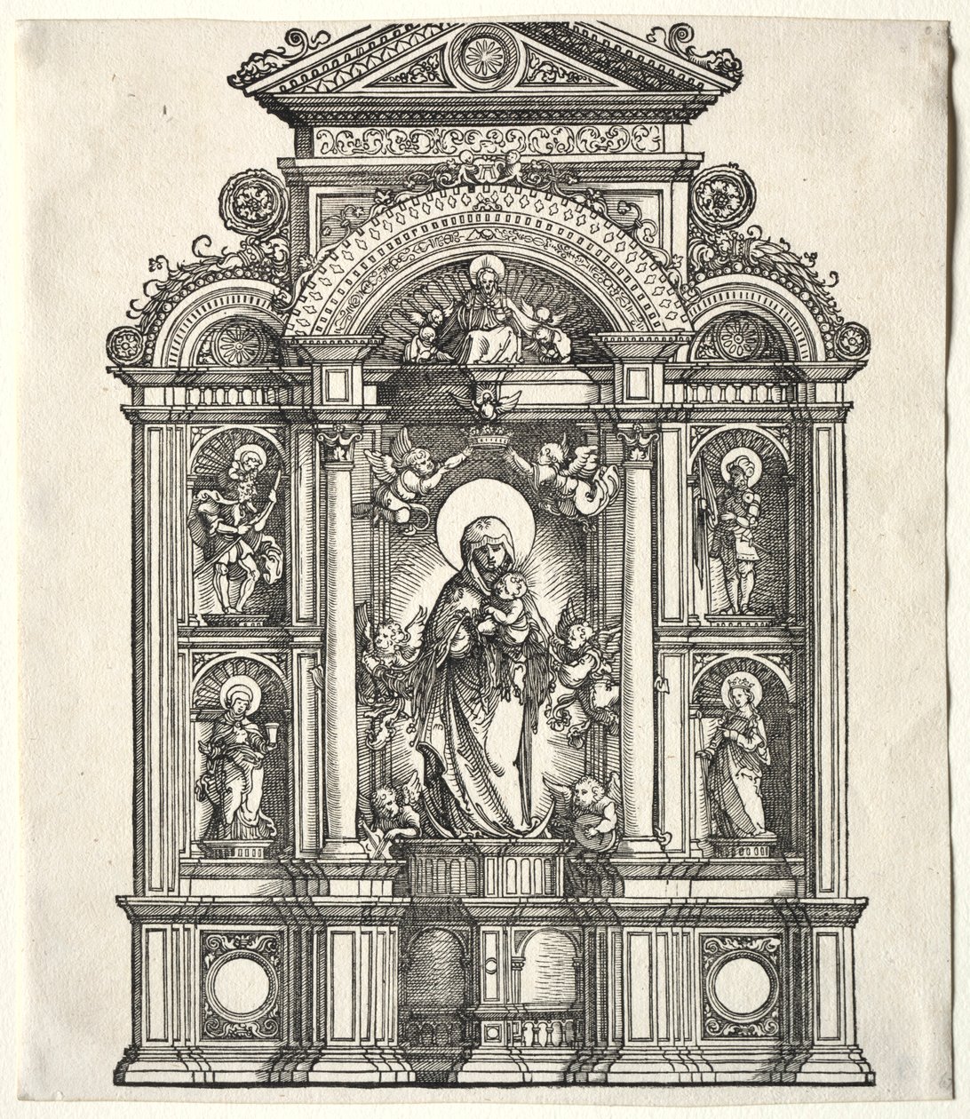Wielki Ołtarz z Matką Boską, na granicy z SS. Krzysztof, Jerzy, Barbara, Katarzyna, 1520. autorstwa Albrecht Altdorfer