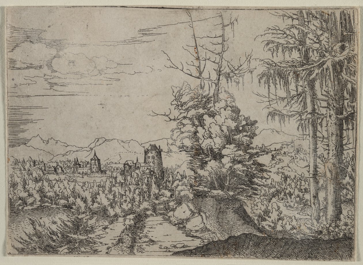 Krajobraz z dwiema sosnami, 1522-1525. autorstwa Albrecht Altdorfer