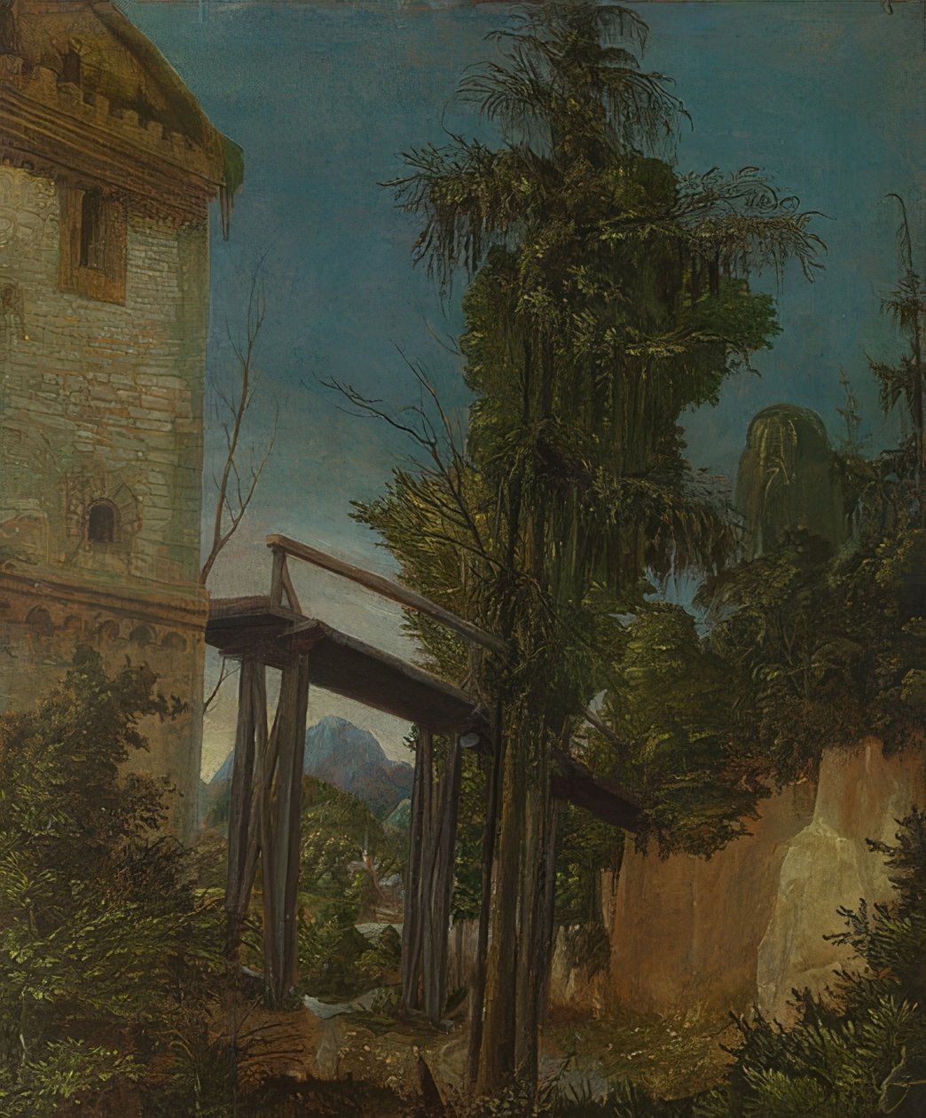 Krajobraz z kładką. około 1518-20 autorstwa Albrecht Altdorfer
