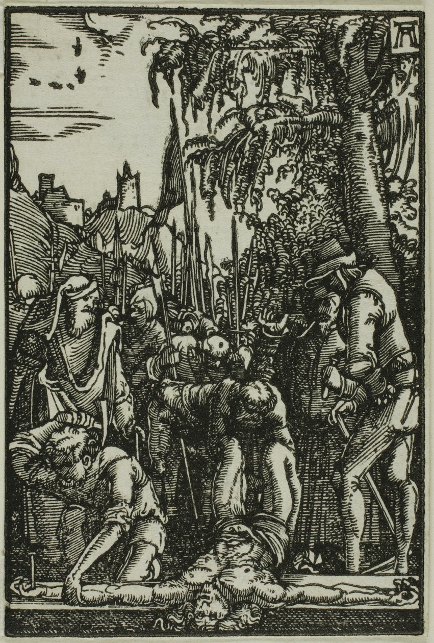 Przybicie do krzyża, z Upadku i odkupienia człowieka autorstwa Albrecht Altdorfer