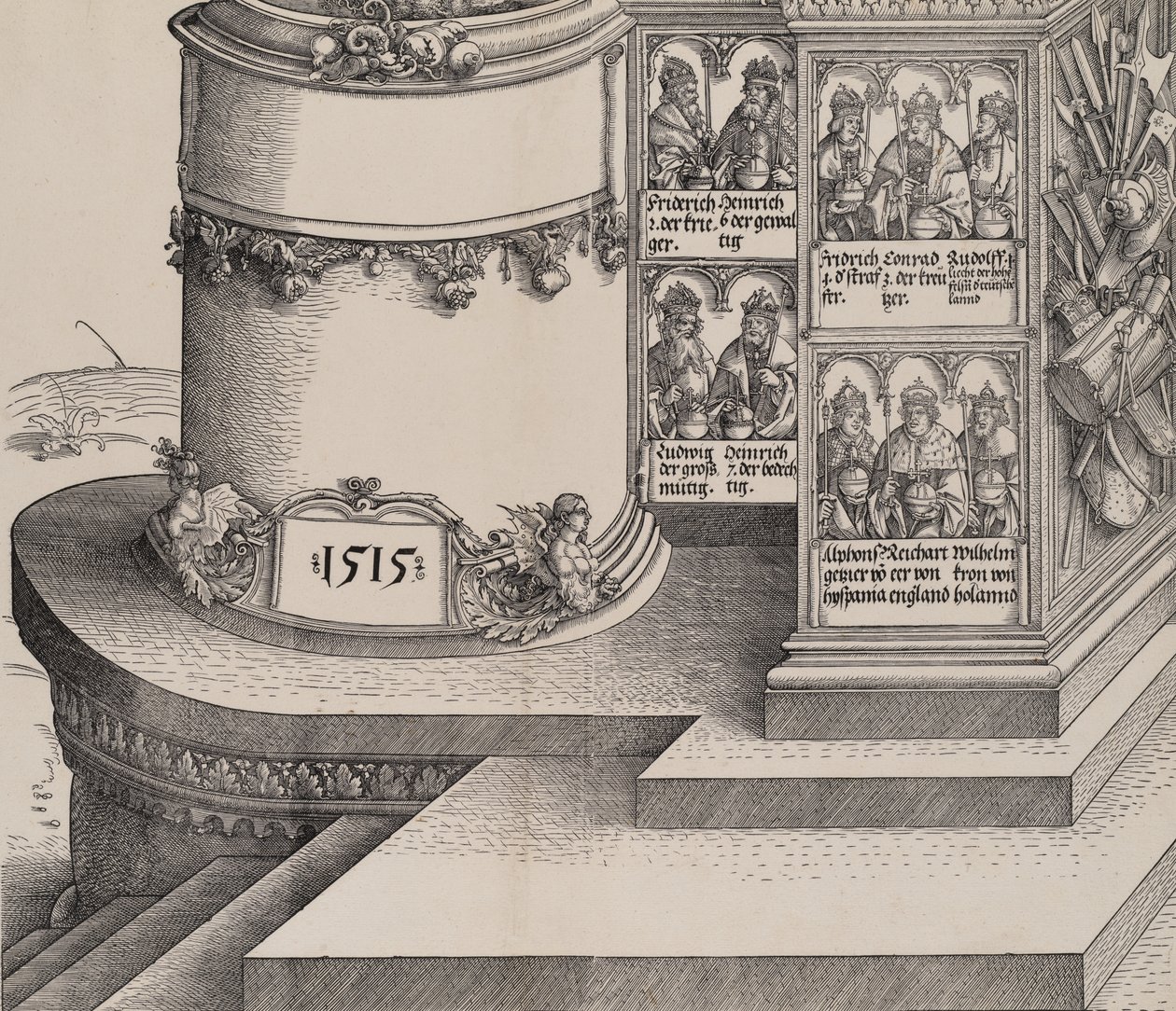 Portrety krewnych Maksymiliana i podstawa lewej kolumny zewnętrznej z datą 1..., 1515. autorstwa Albrecht Altdorfer