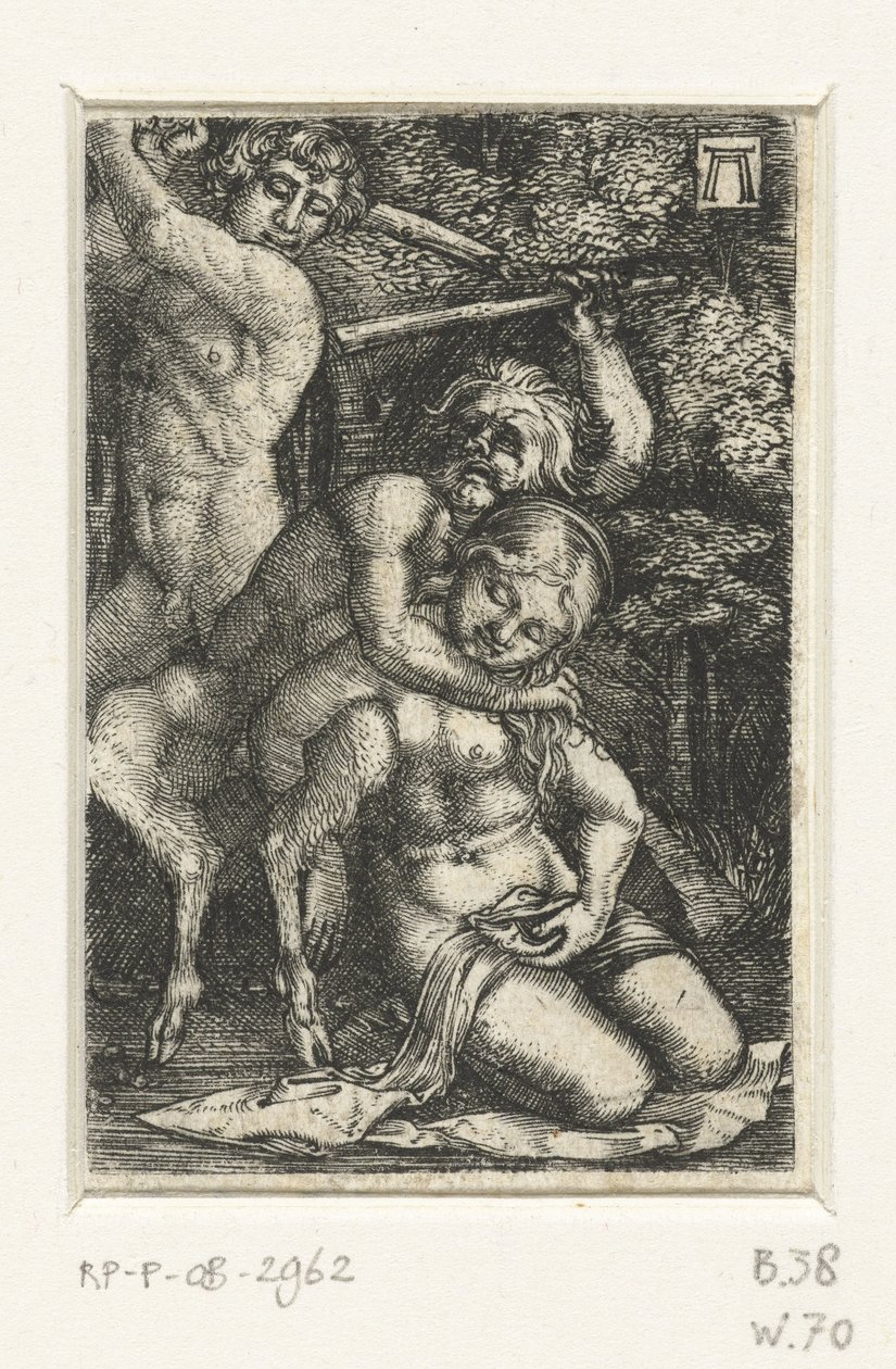 Satyr i mężczyzna walczą o kobietę autorstwa Albrecht Altdorfer