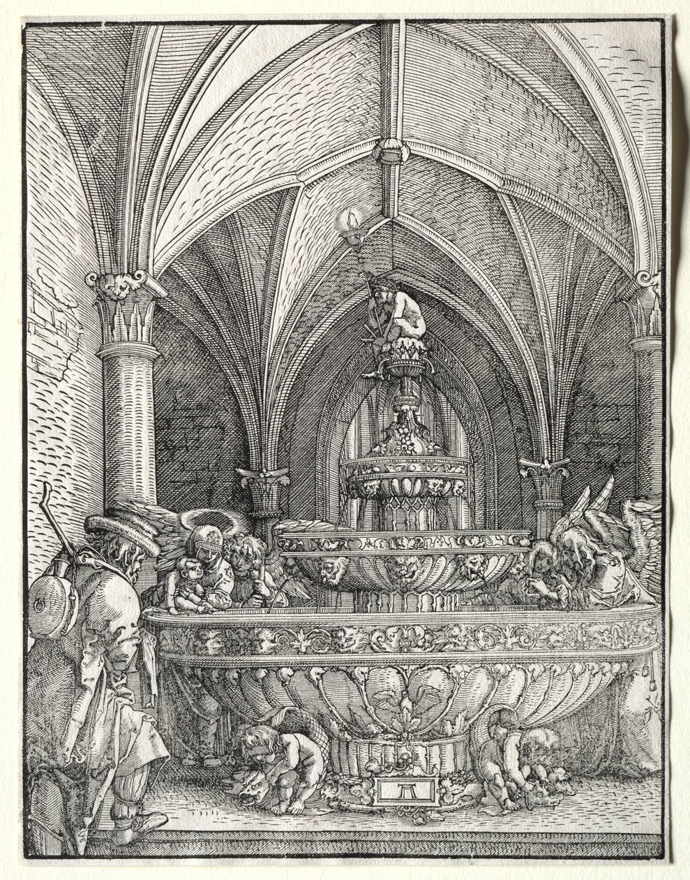 Święta Rodzina w ucieczce do Egiptu przy fontannie, c. 1520. autorstwa Albrecht Altdorfer