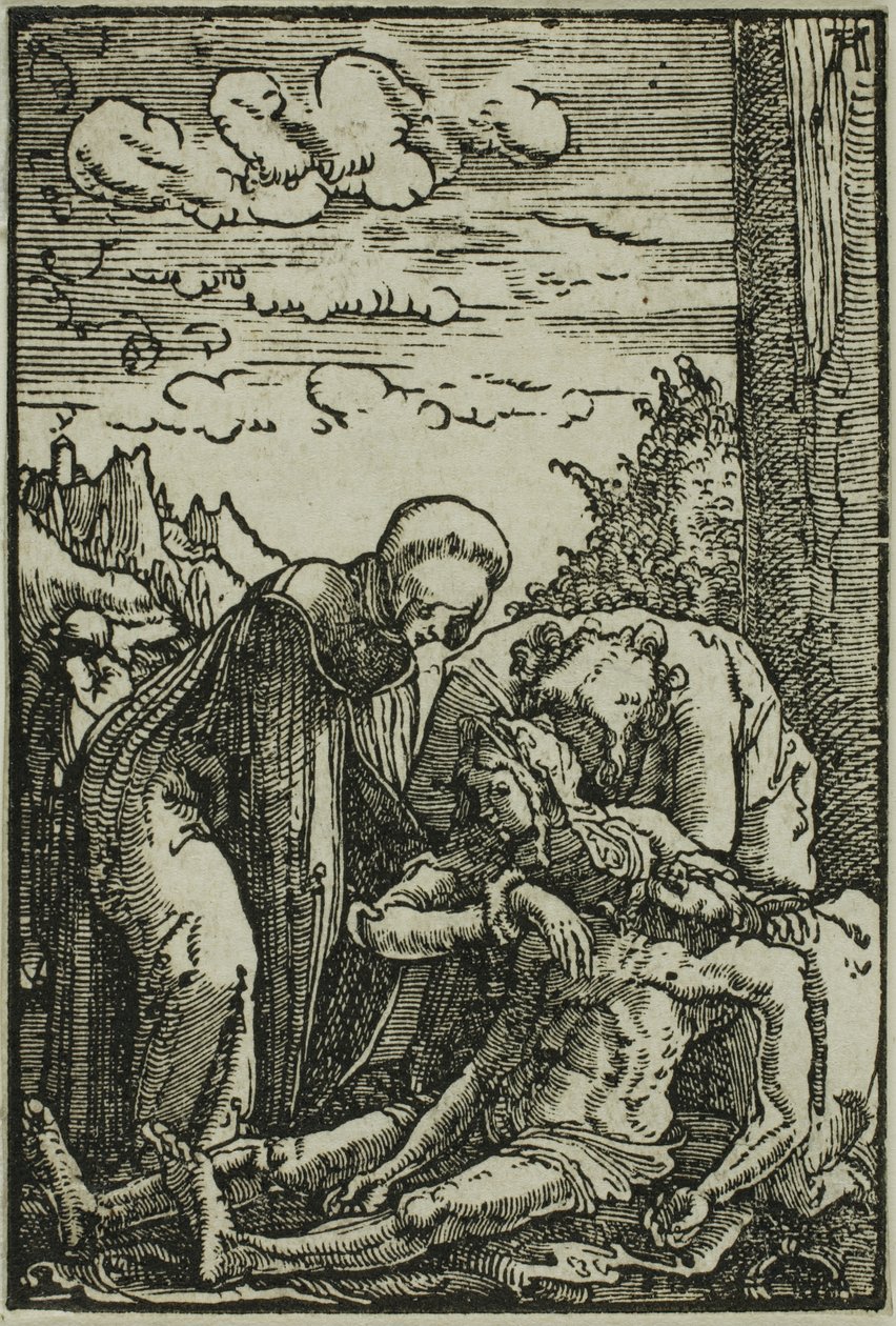 Opłakiwanie Dziewicy z Upadku i odkupienia człowieka autorstwa Albrecht Altdorfer