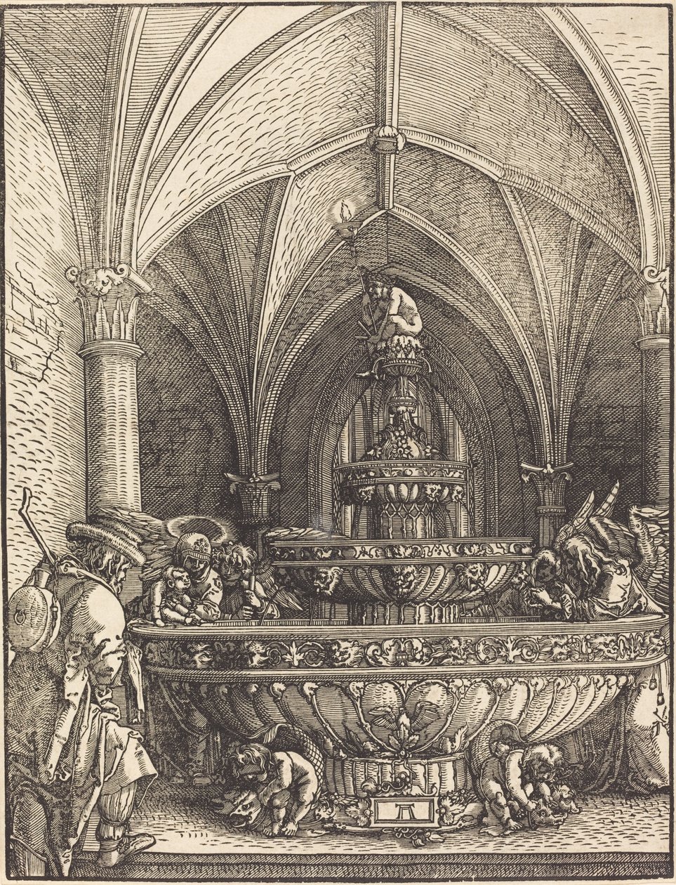 Odpoczynek podczas ucieczki do Egiptu przy fontannie autorstwa Albrecht Altdorfer