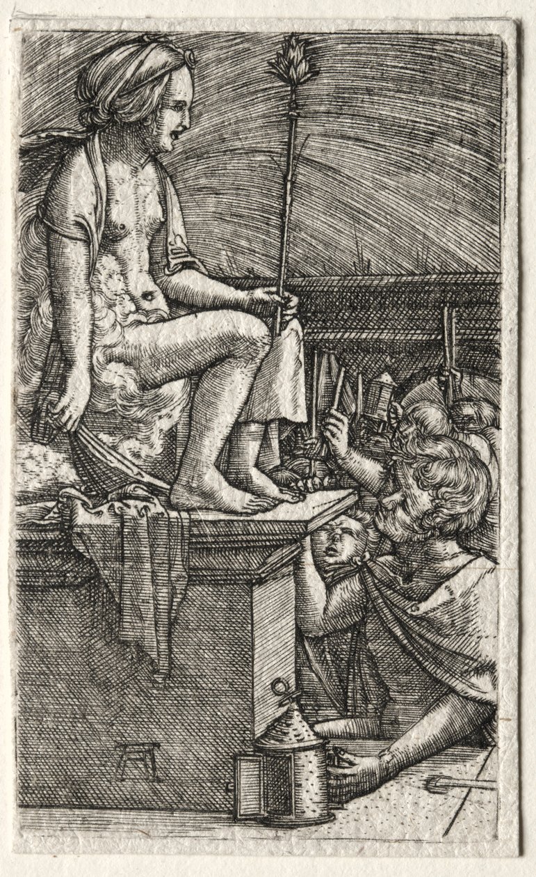Kurtyzana rzymska lub Zemsta czarnoksiężnika Wergiliusza, 1520-1526. autorstwa Albrecht Altdorfer