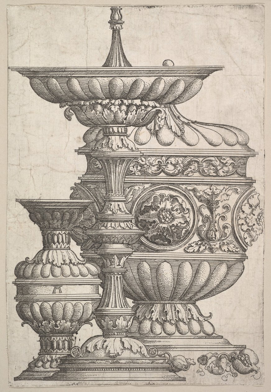 Trzy eleganckie naczynia na białym tle, ca. 1525. autorstwa Albrecht Altdorfer
