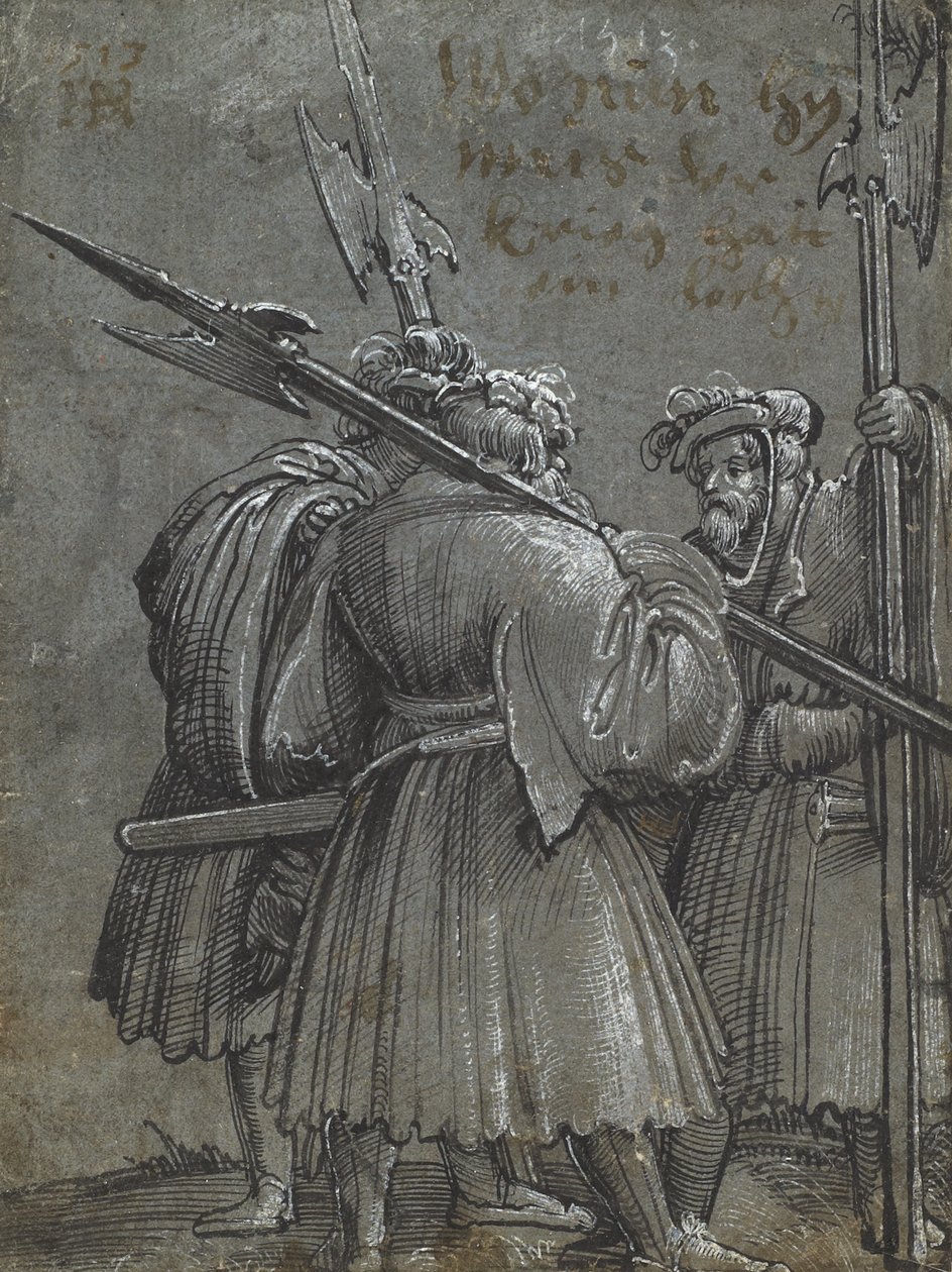 Trzynocny stróż, 1513 (rysunek na niebieskoszarym papierze) autorstwa Albrecht Altdorfer