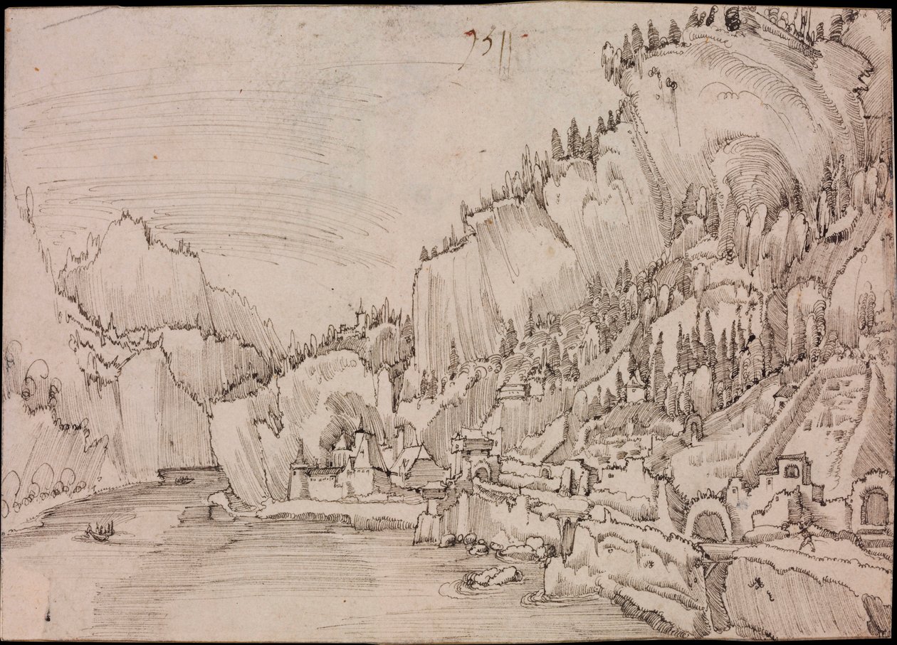 Widok Sarmingstein nad Dunajem (Austria) - Rysunek Albrechta Altdorfera (około 1480-1538) autorstwa Albrecht Altdorfer