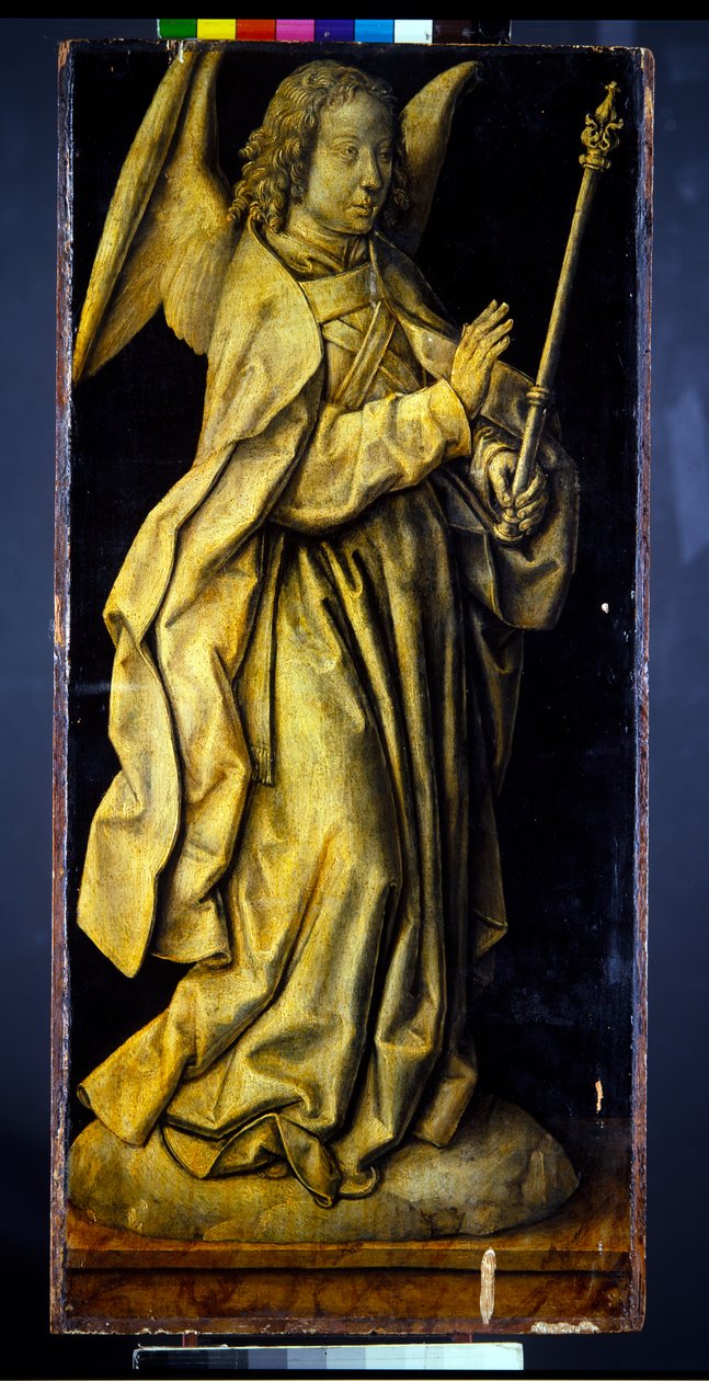 Dawniej skrzydła tryptyku, para, postacie kobiece uosabiające mądrość i hojność, ze zwiastowaniem (panel; en grisaille verso) autorstwa Albrecht Bouts
