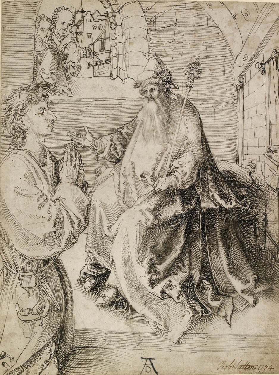 Młodzież klęcząca przed Potentatem, ok. 1490 r. autorstwa Albrecht Dürer