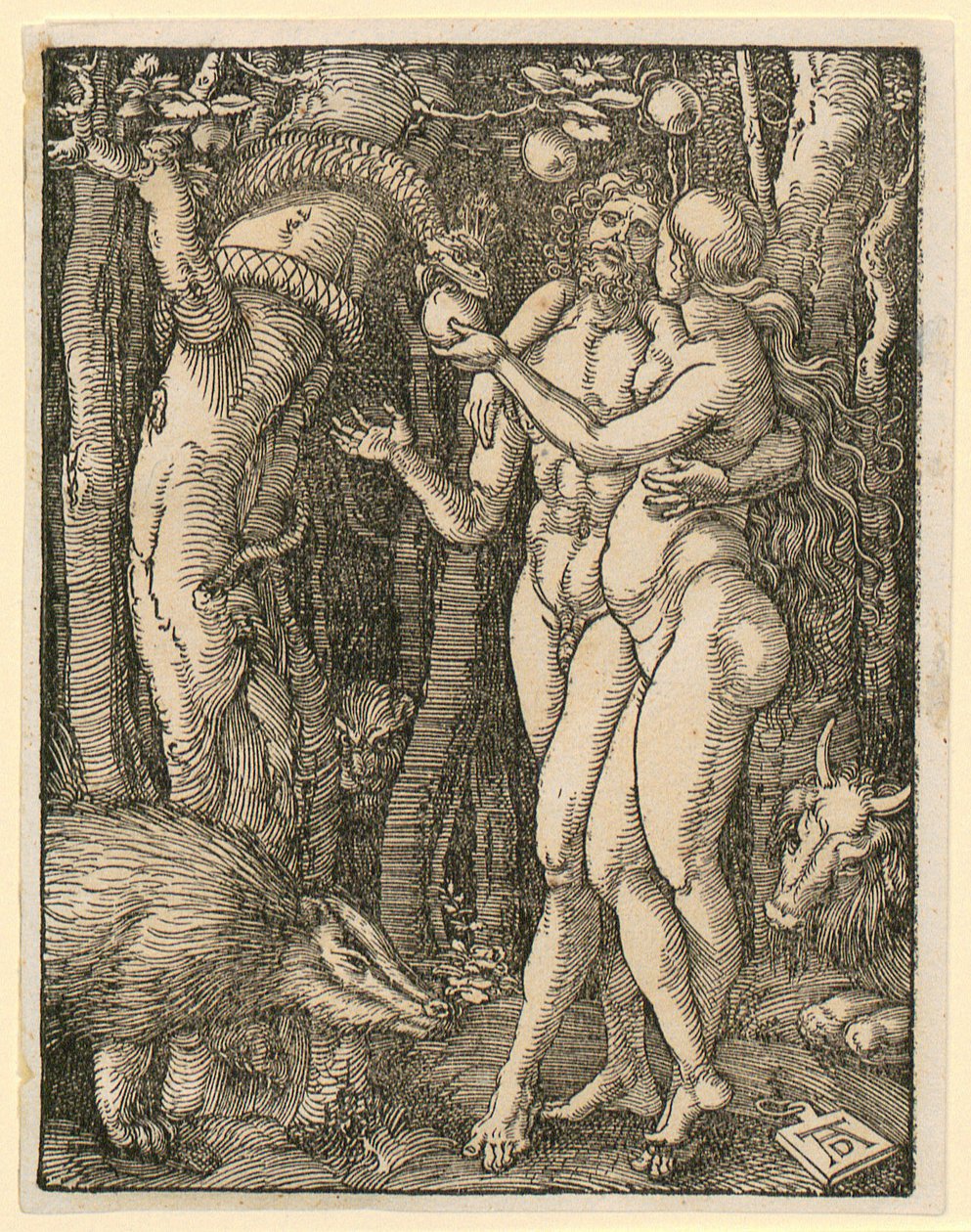 Adam i Ewa, plansza 2 z cyklu "Mała pasja drzeworytnicza" autorstwa Albrecht Dürer