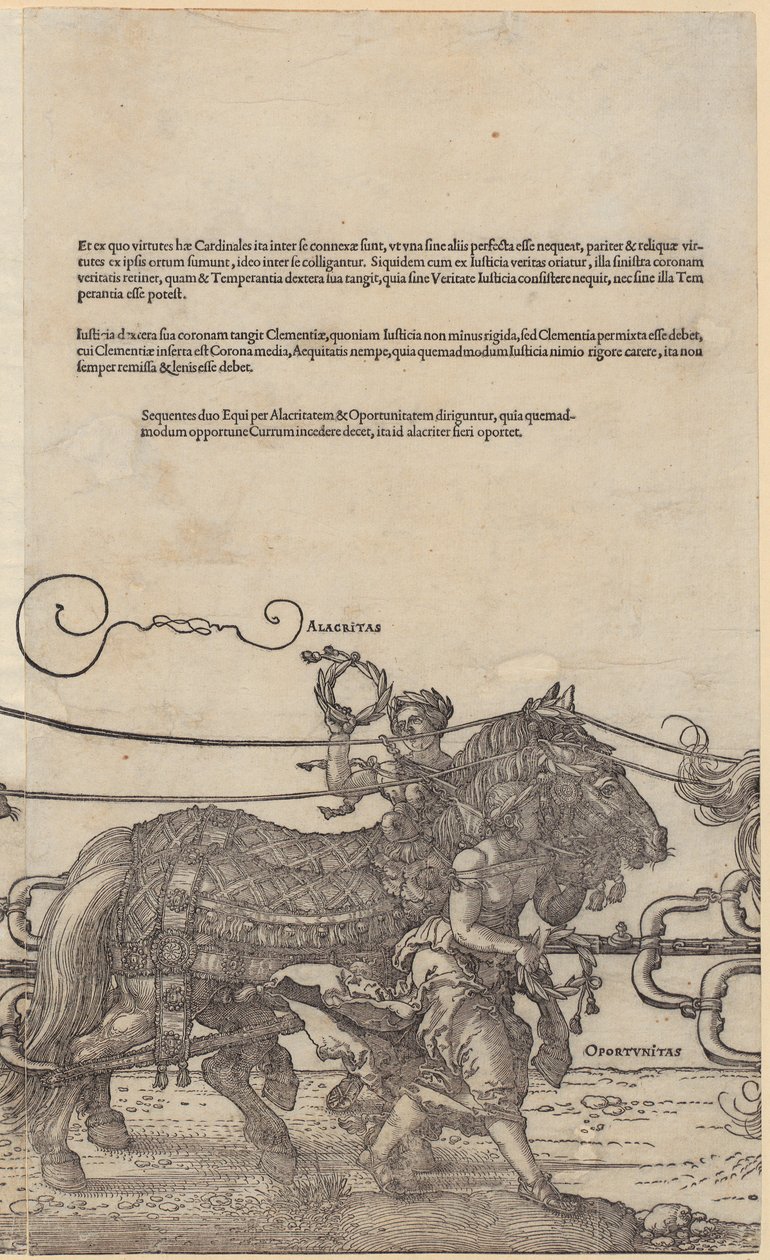 Alacritas, plansza 4 z serii „Wielki wóz triumfalny” autorstwa Albrecht Dürer