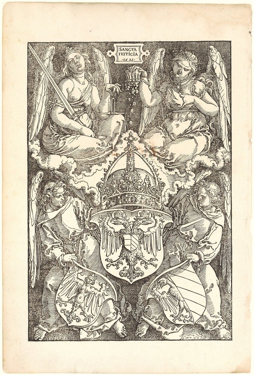 Alegoria z herbami Cesarstwa i miasta Norymbergi autorstwa Albrecht Dürer