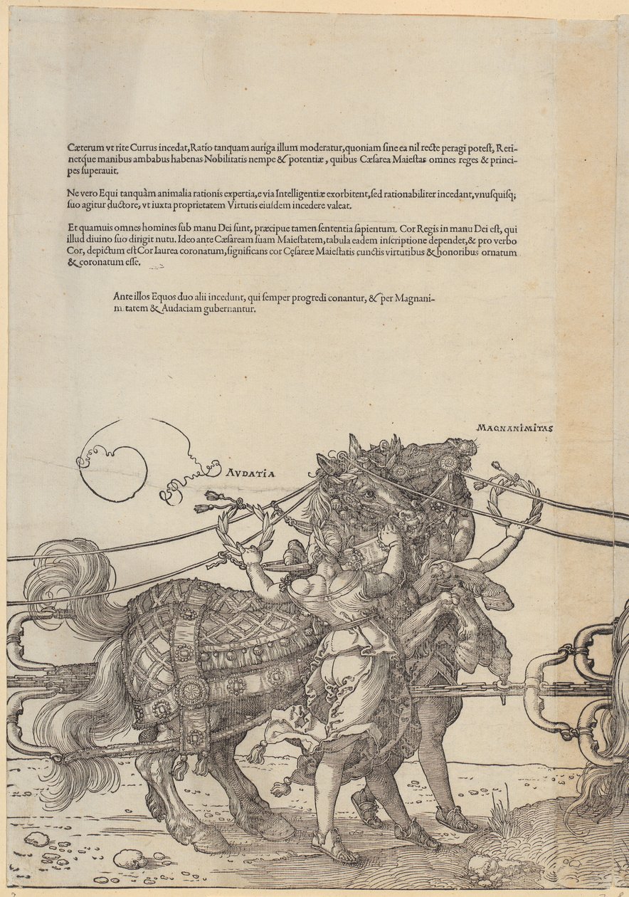 Audatia, strona 7 serii „Wielki rydwan triumfalny” autorstwa Albrecht Dürer