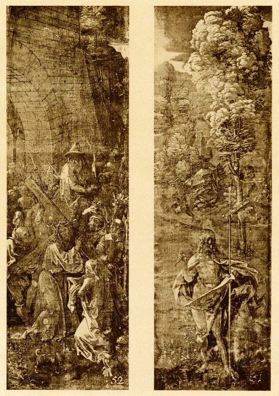 Niesienie Krzyża i Chrystusa ze sztandarem zwycięstwa autorstwa Albrecht Dürer