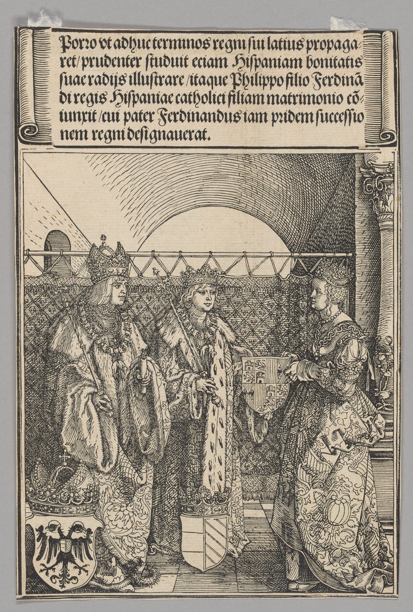 Zaręczyny Filipa z Johanną, tablica 15 ze Scen historycznych z życia cesarza Maksymiliana I z Łuku Triumfalnego autorstwa Albrecht Dürer