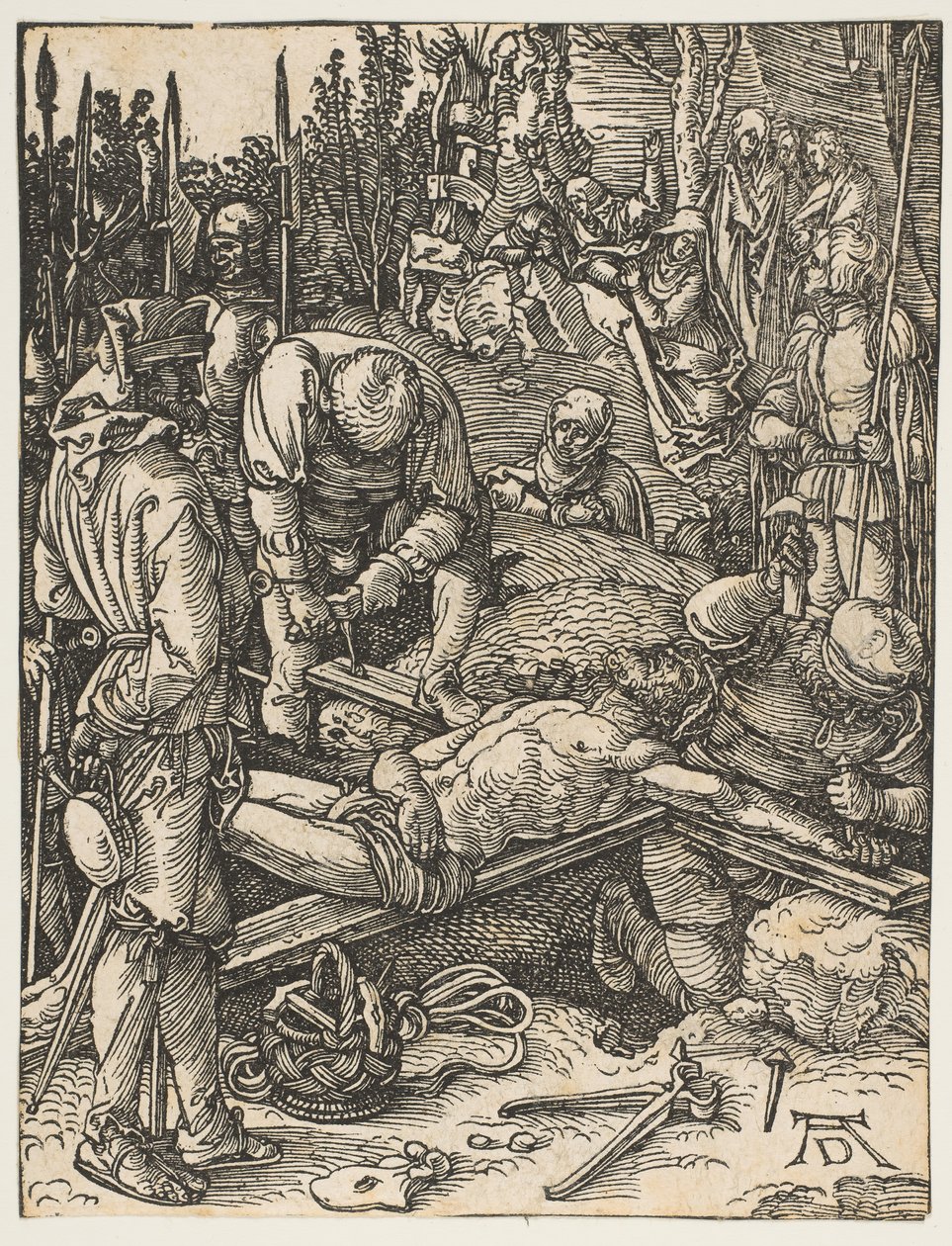 Chrystus przybity do krzyża, z Małej męki, 1509. autorstwa Albrecht Dürer