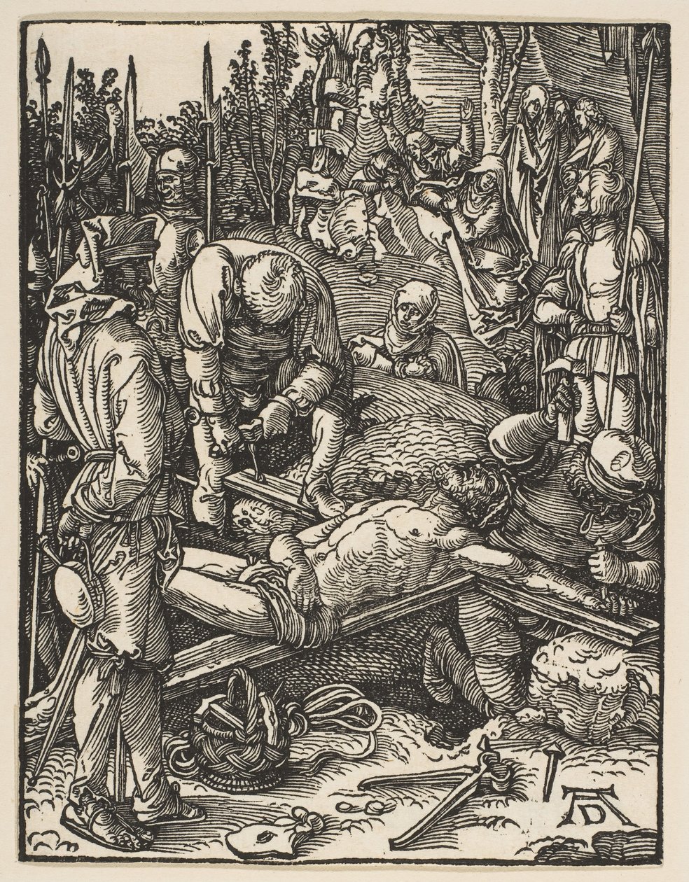 Chrystus przybity do krzyża, z Małej męki, 1509. autorstwa Albrecht Dürer