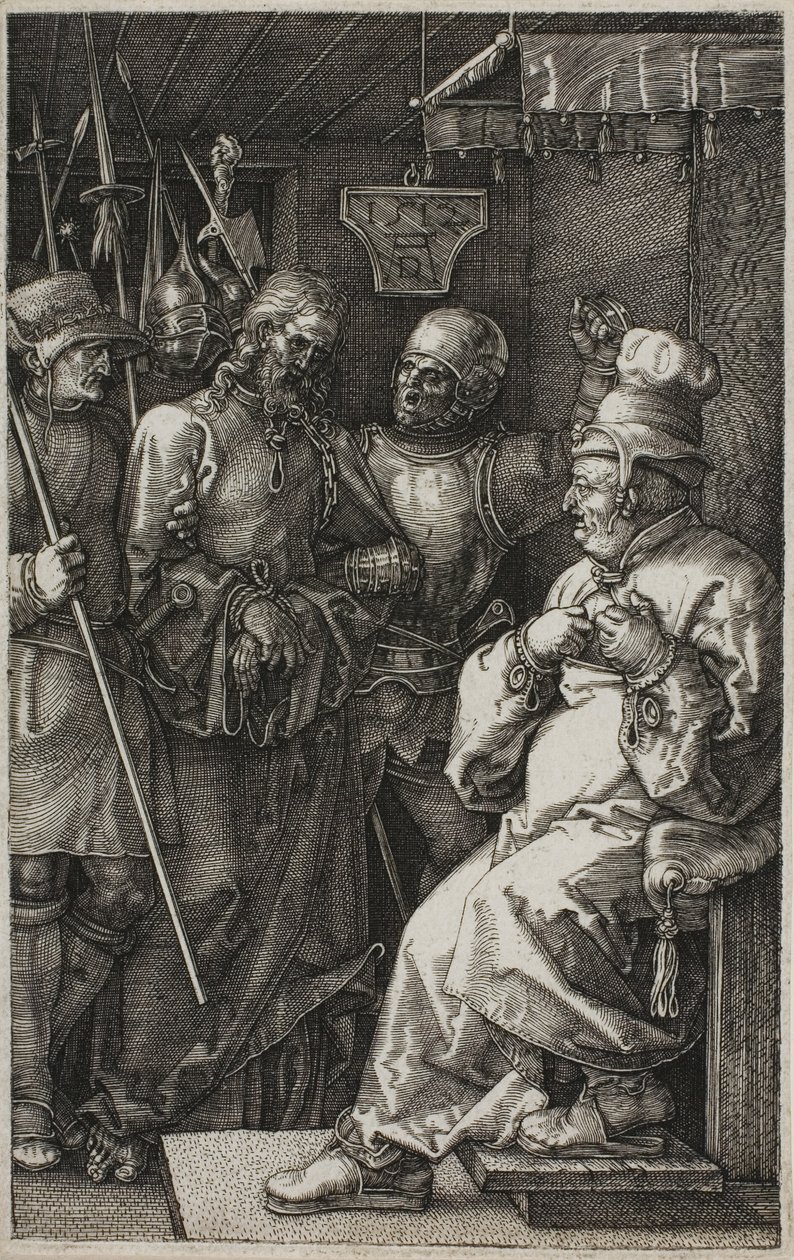Chrystus przed Kajfaszem, z wyrytej pasji autorstwa Albrecht Dürer