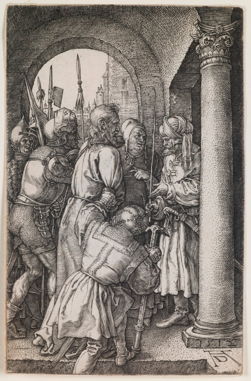 Chrystus przed Piłatem, z cyklu „Pasja wyryta” autorstwa Albrecht Dürer