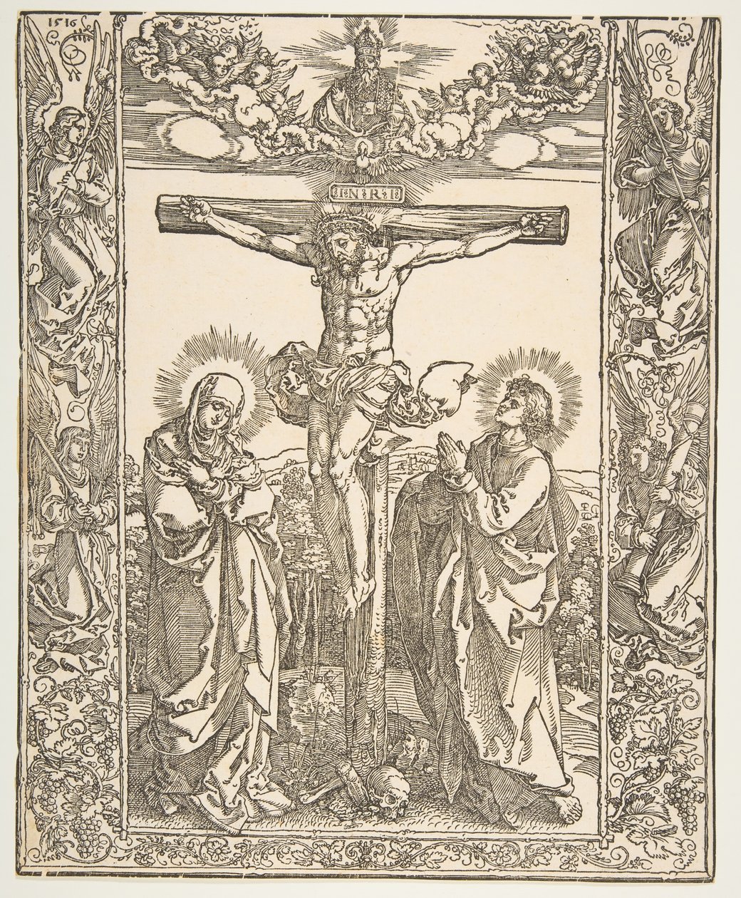 Chrystus na krzyżu między Dziewicą a św. Janem, 1516. autorstwa Albrecht Dürer