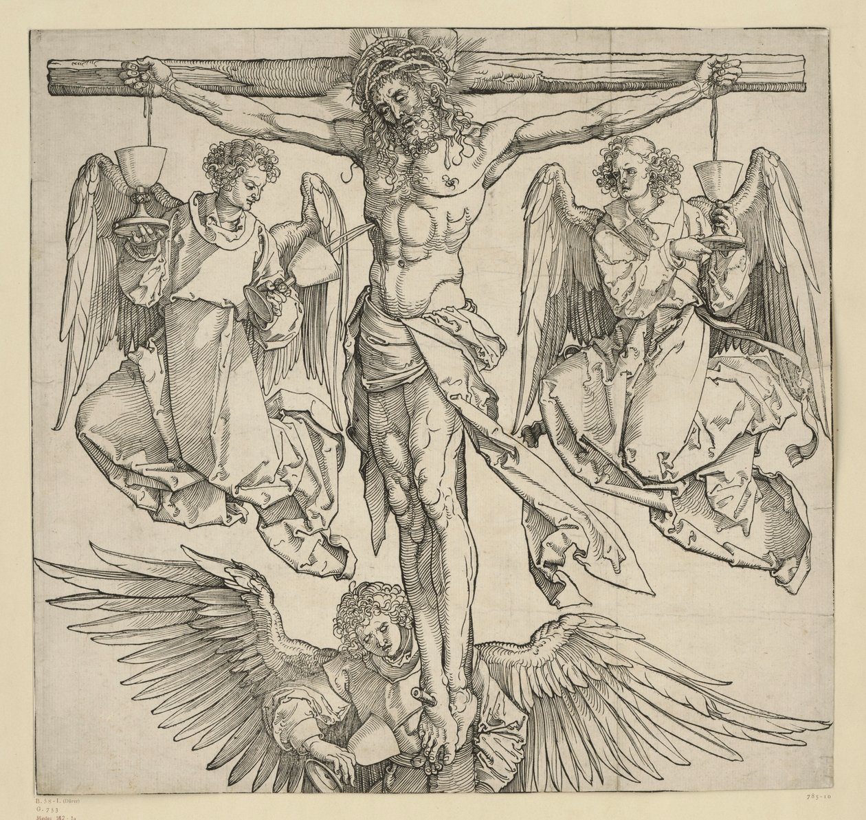 Chrystus na krzyżu z trzema aniołami autorstwa Albrecht Dürer