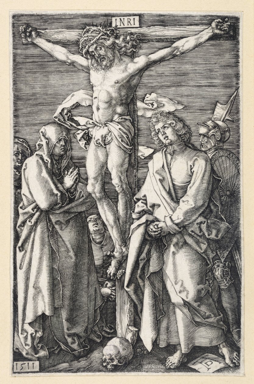 Chrystus na krzyżu między Marią a Janem (Męka rytowana) autorstwa Albrecht Dürer