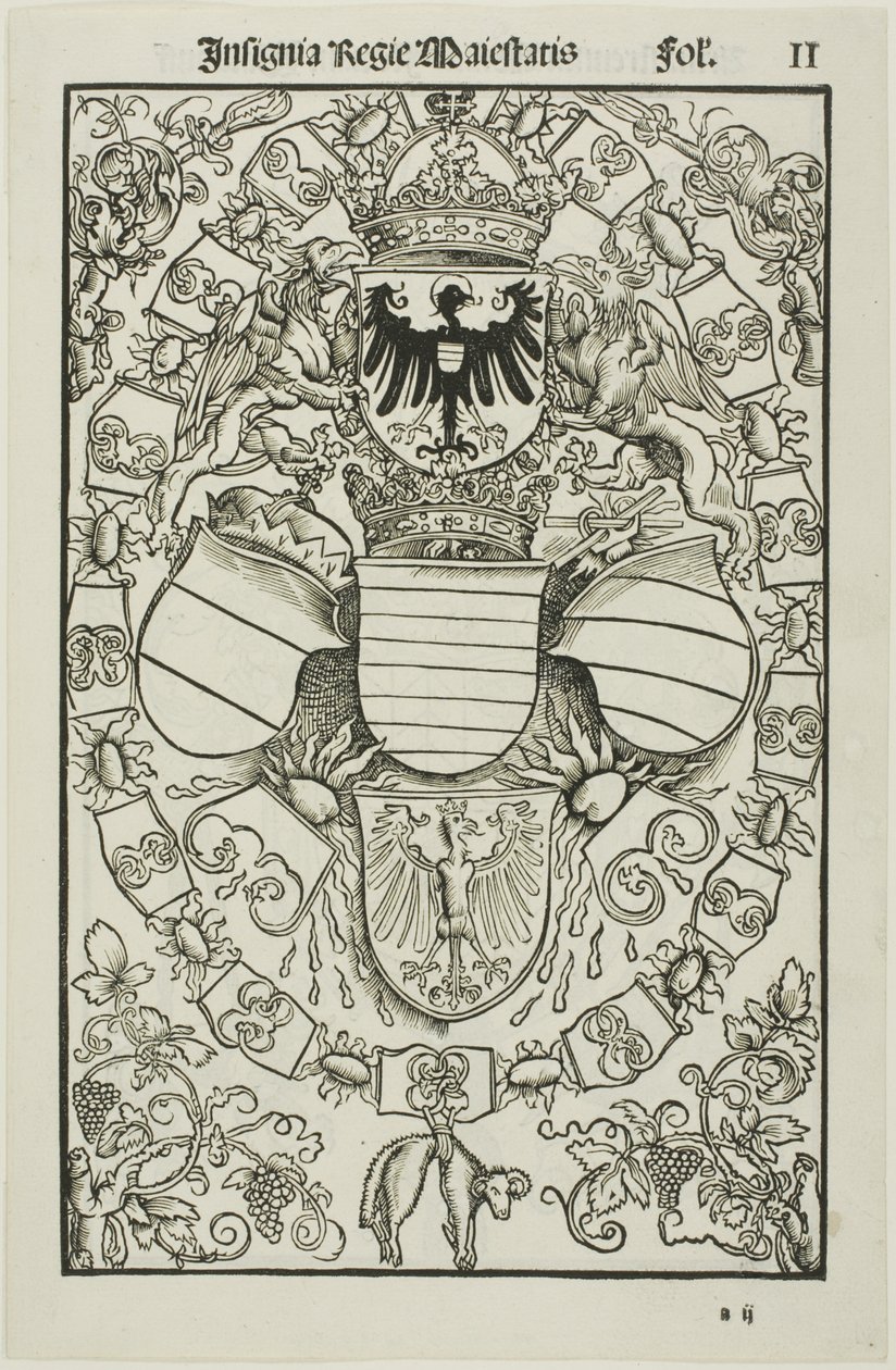 Herb Maksymiliana I jako króla Rzymian autorstwa Albrecht Dürer
