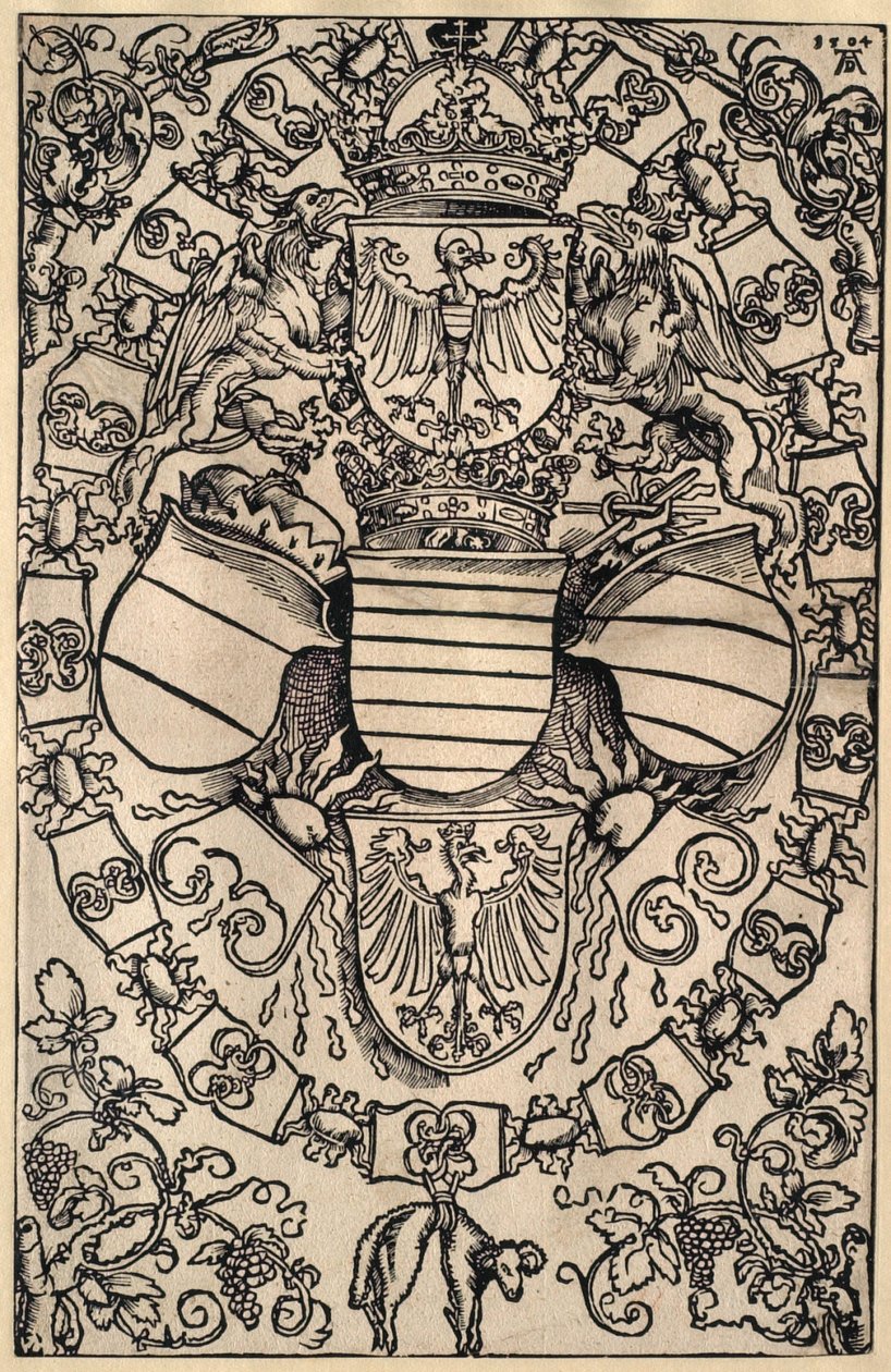 Herb Maksymiliana jako króla Rzymian autorstwa Albrecht Dürer