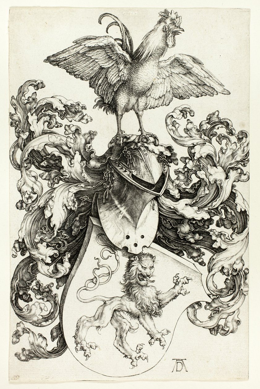 Herb z lwem i kogutem autorstwa Albrecht Dürer